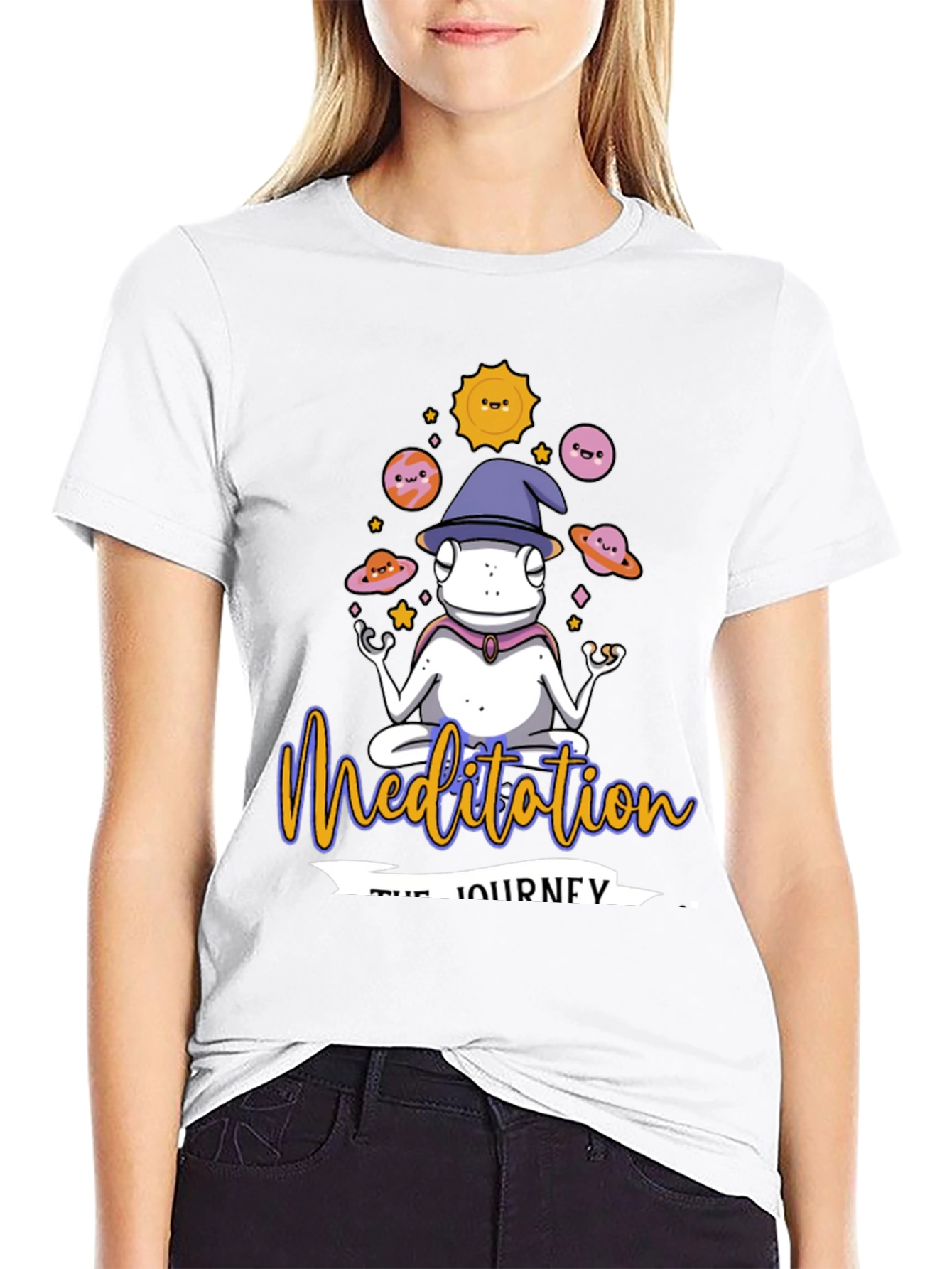 Black Meditation Journey Black T-Shirt, Yoga Frog Design view 9