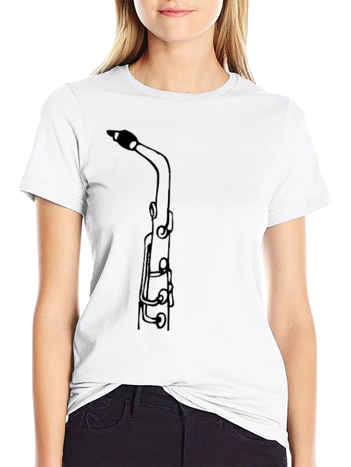 Black Saxophone Outline Graphic T-Shirt view 9