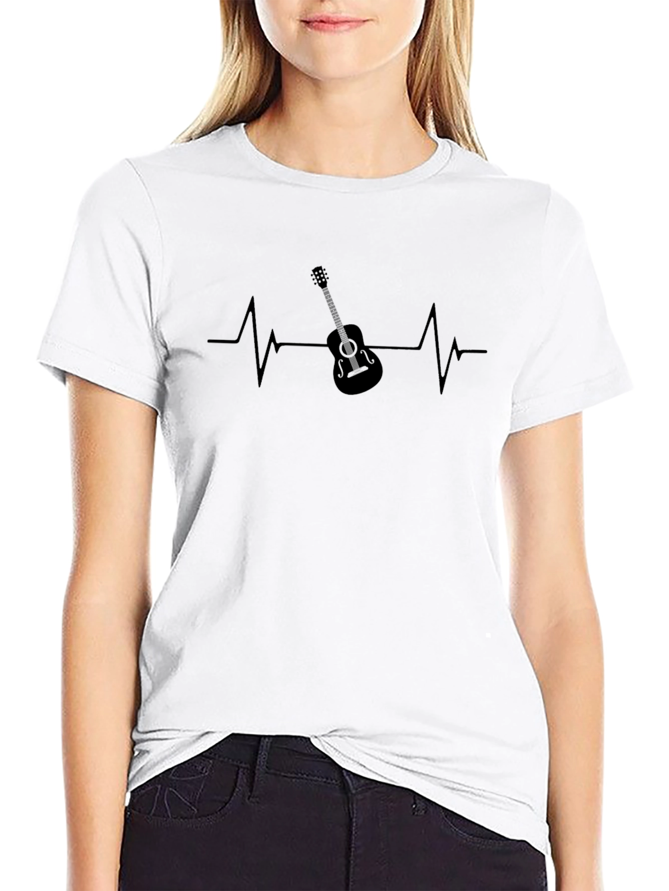 Black Guitar Heartbeat Graphic T-Shirt view 9