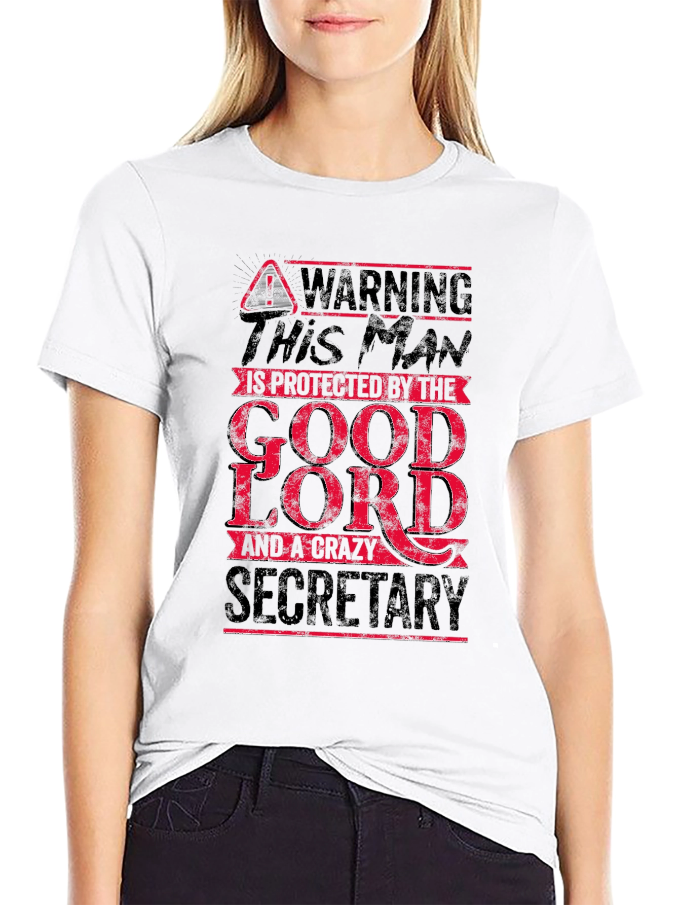 Black Warning: Good Lord & Crazy Secretary Men's T-Shirt view 9