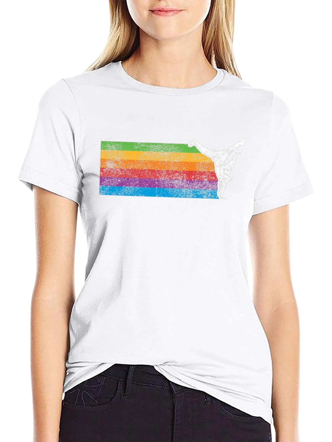 Black Retro Rainbow Breakdancer Graphic Tee view 9