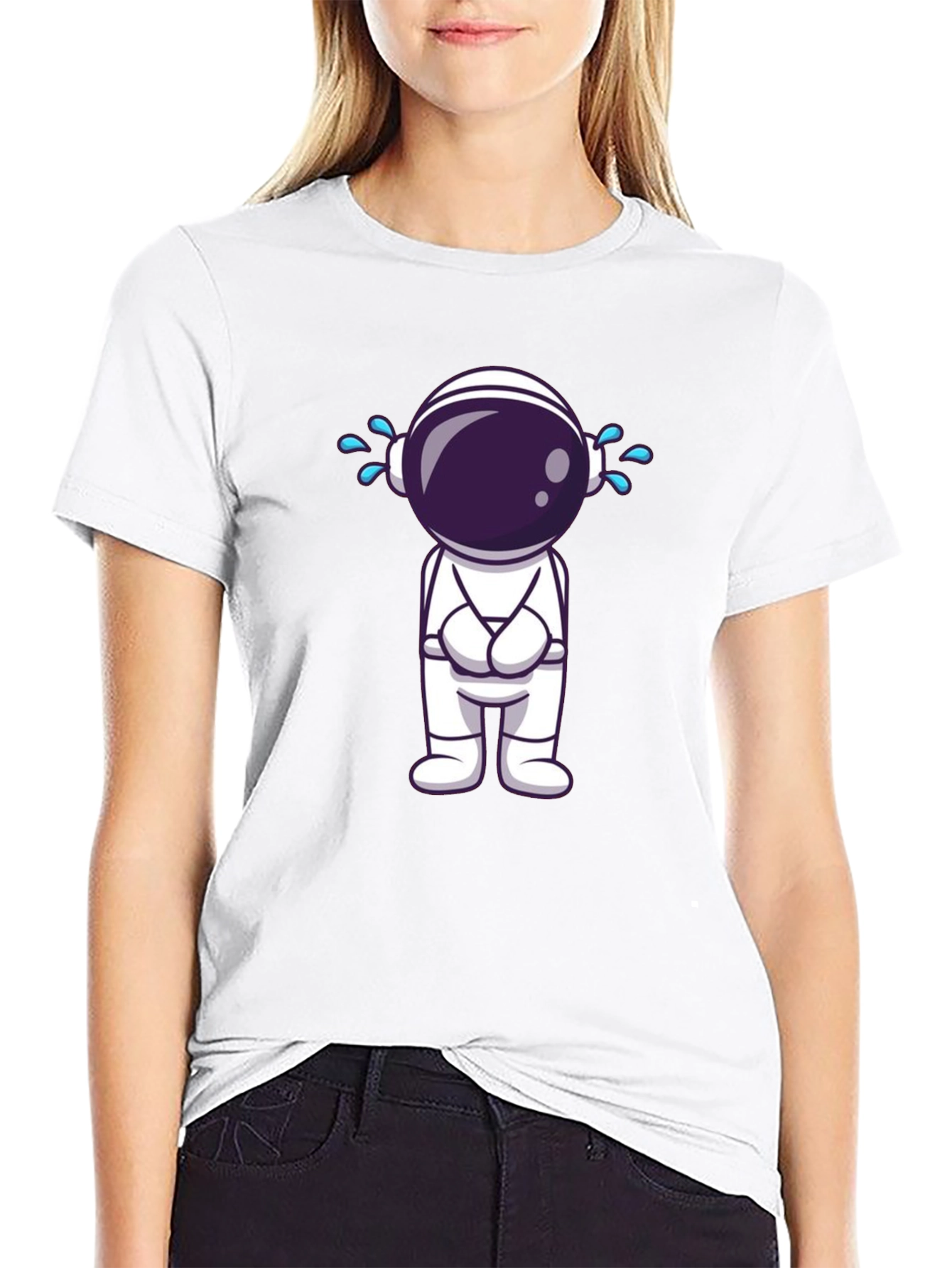 Black Sad Astronaut Graphic T-Shirt view 9