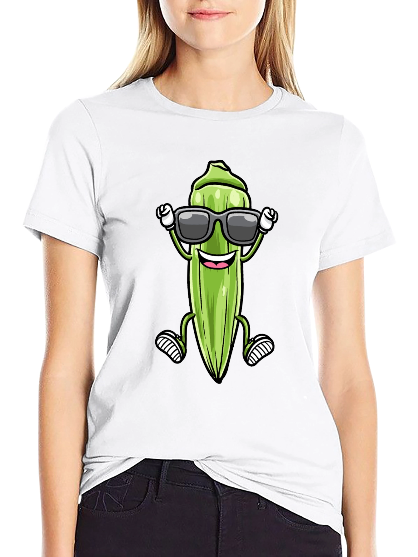 Black Cool Okra Cartoon T-Shirt view 9