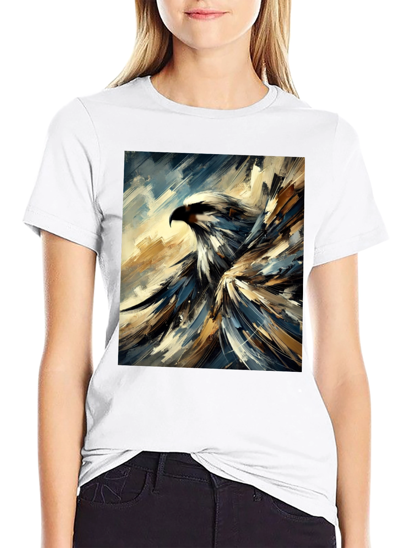 Black Abstract Eagle Graphic Black T-Shirt view 9