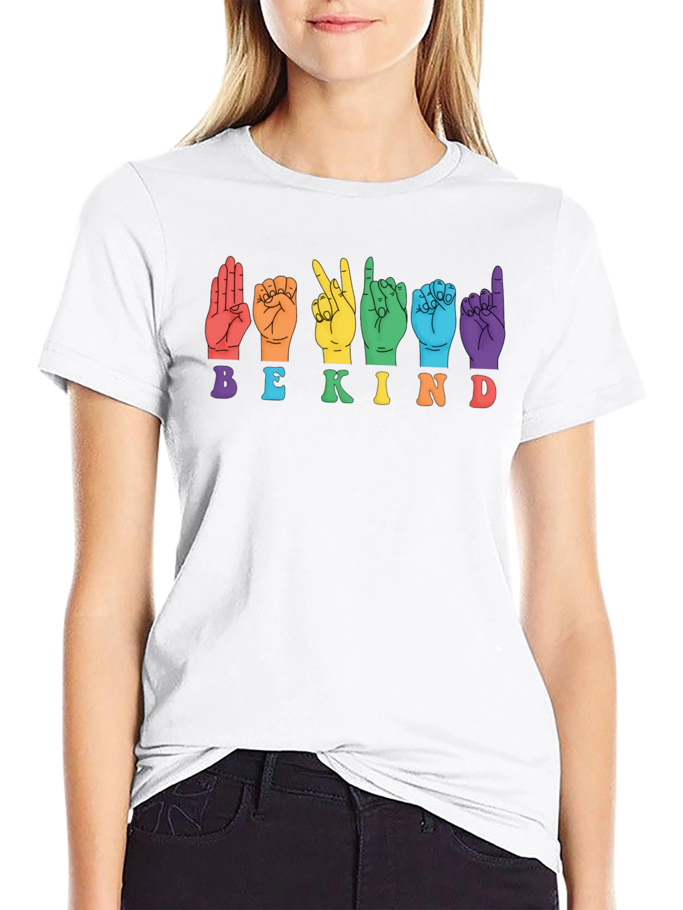 Black Be Kind Sign Language Graphic T-Shirt view 9