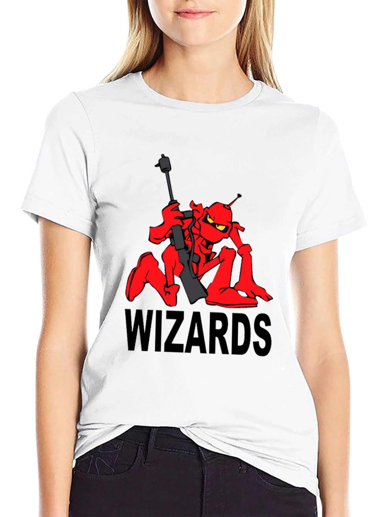 Black Wizards Cartoon T-Shirt - Red Alien Design view 9