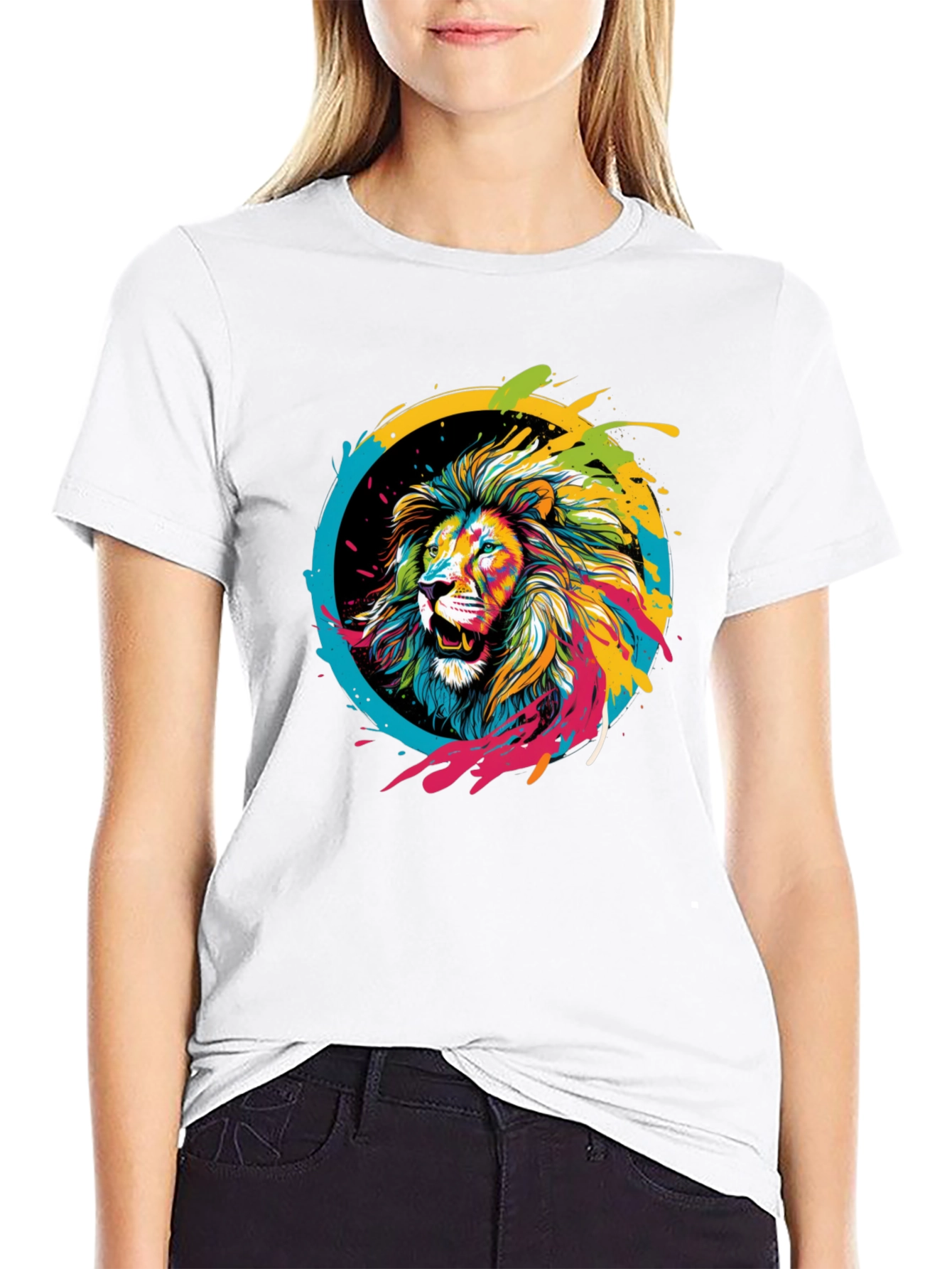 Black Lion Art T-Shirt - Colorful Graphic Tee view 9