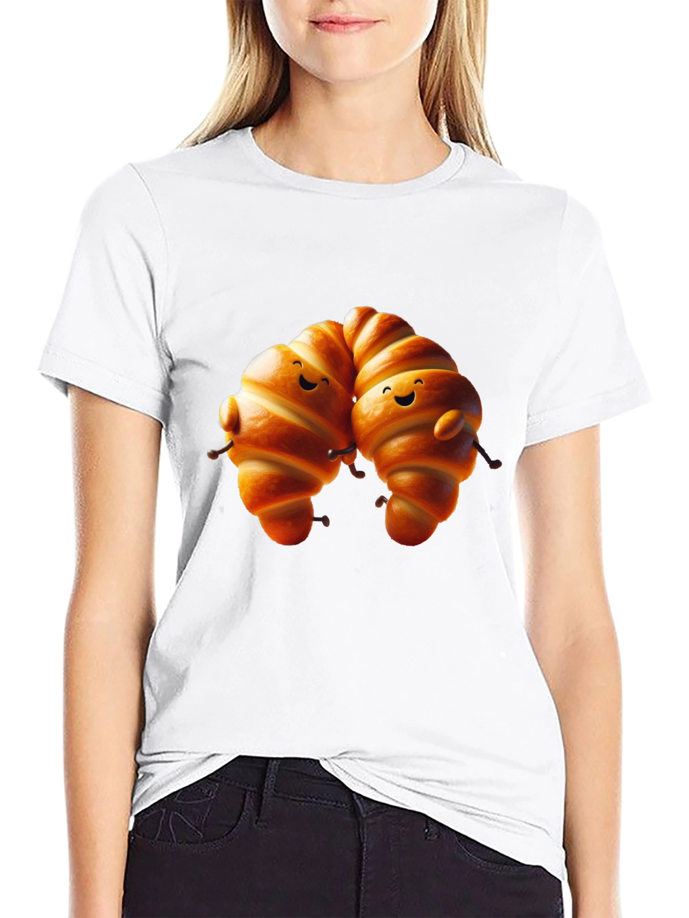 Black Cute Croissant Couple Graphic Tee view 9
