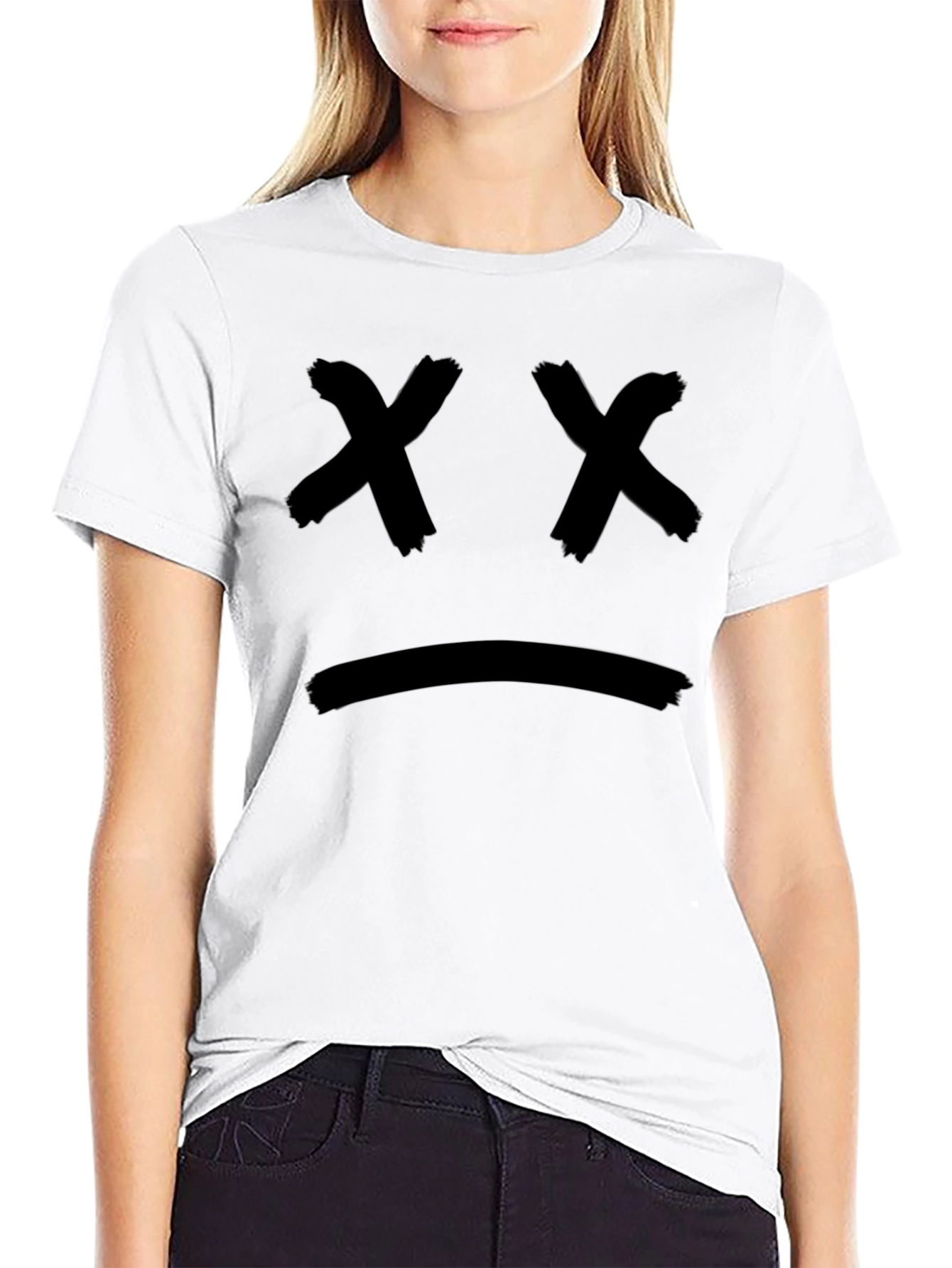 Black Sad Face Graphic Black T-Shirt view 9