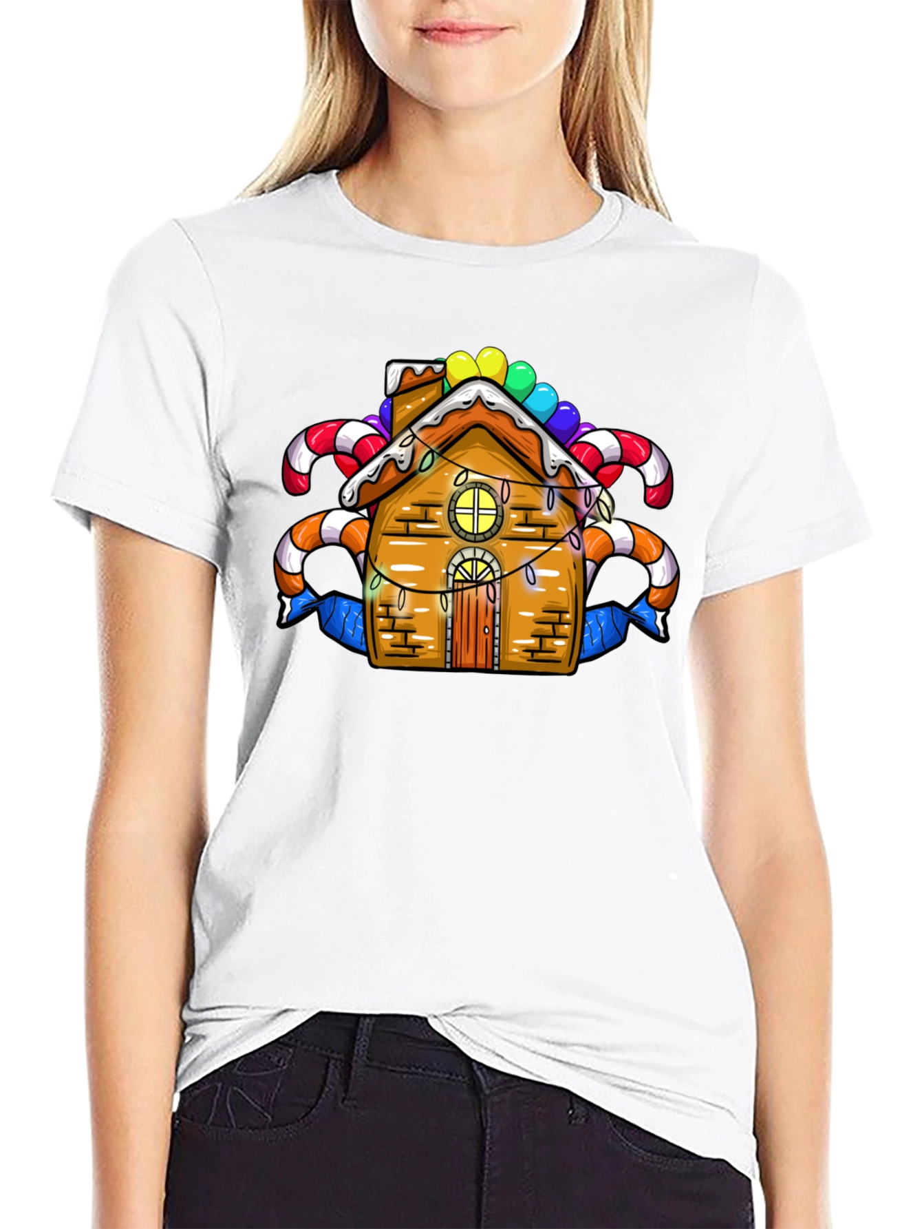 Black Festive Gingerbread House Graphic Tee view 9