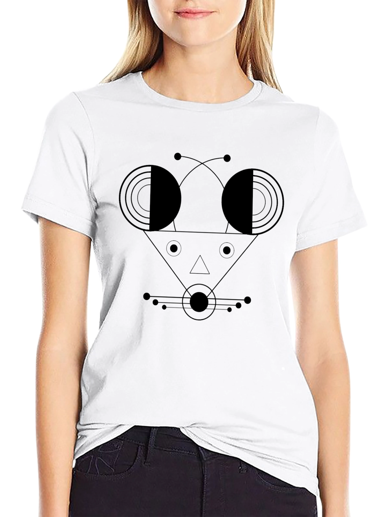 Black Abstract Geometric Face Black T-Shirt view 9