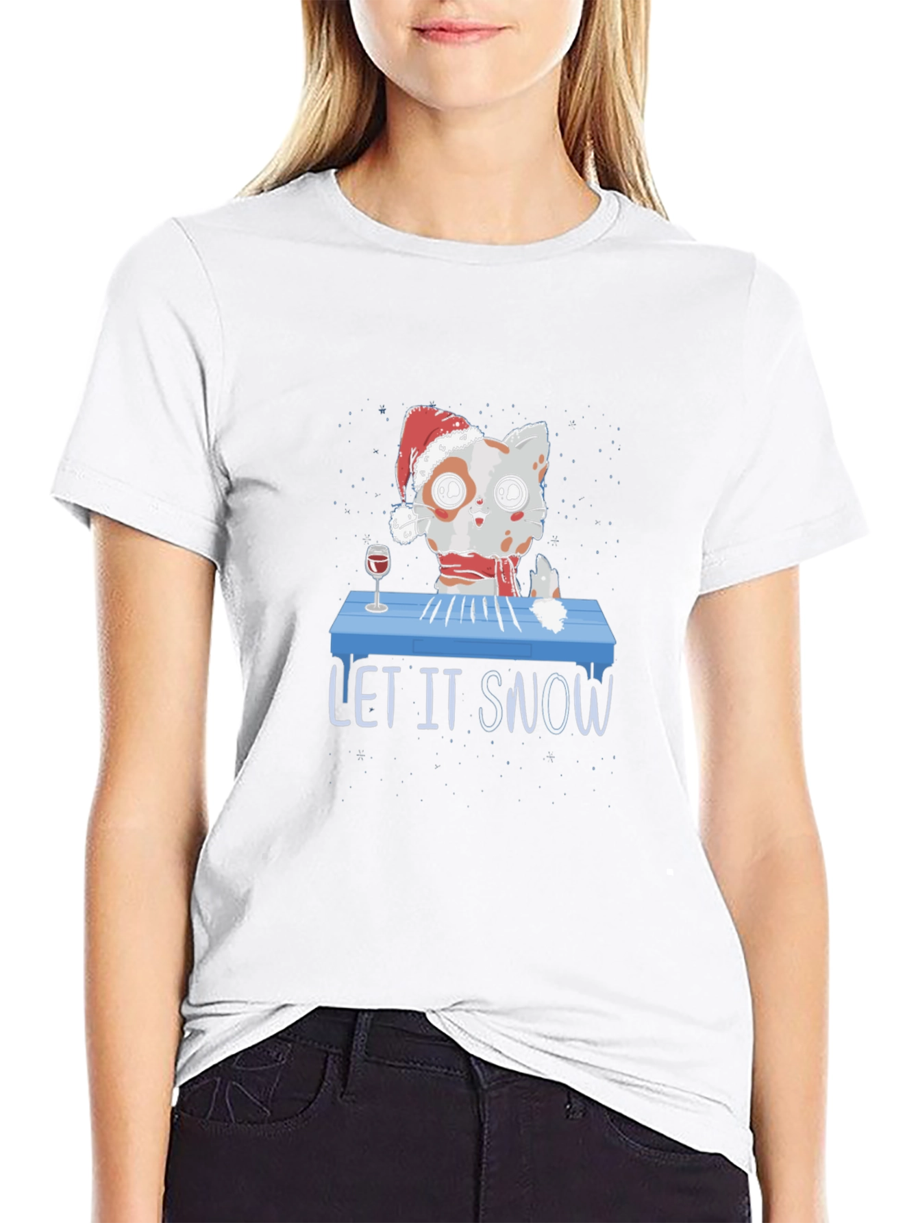 Black Let It Snow Funny Christmas Cat T-Shirt view 9