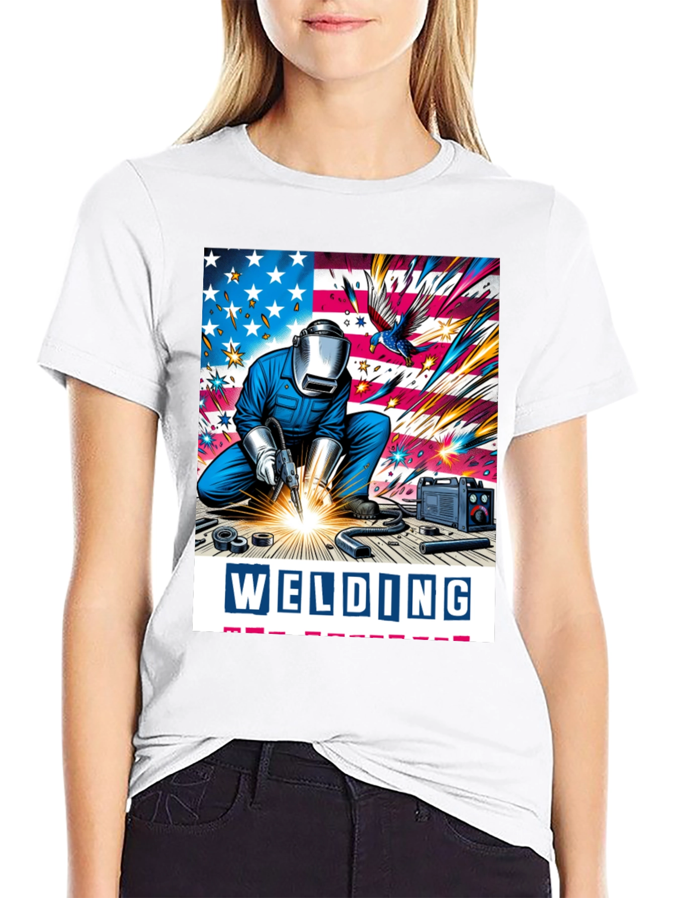 Black Welding American Flag Graphic Tee view 9