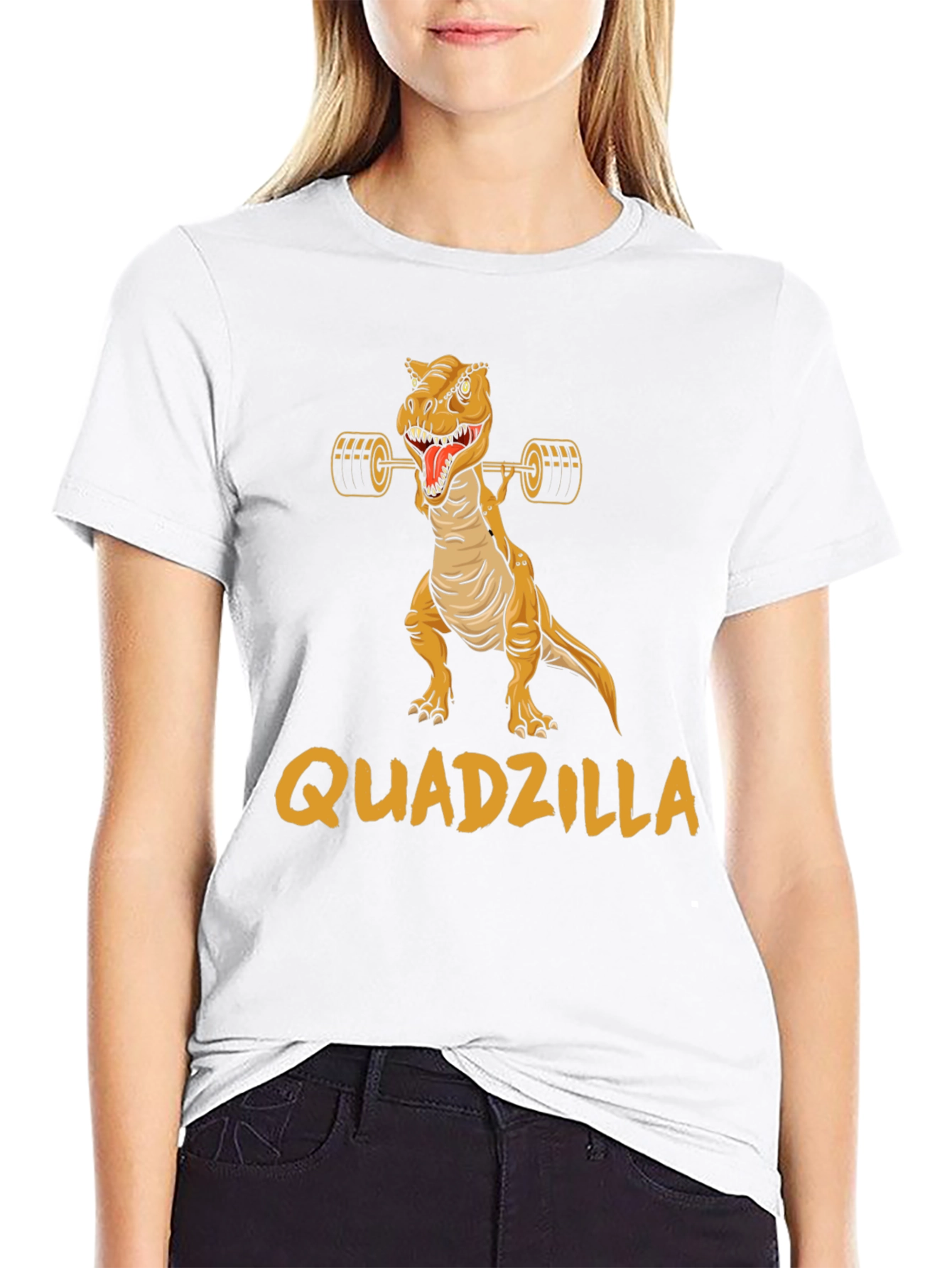 Black Quadzilla Weightlifting Dinosaur Graphic T-Shirt view 9