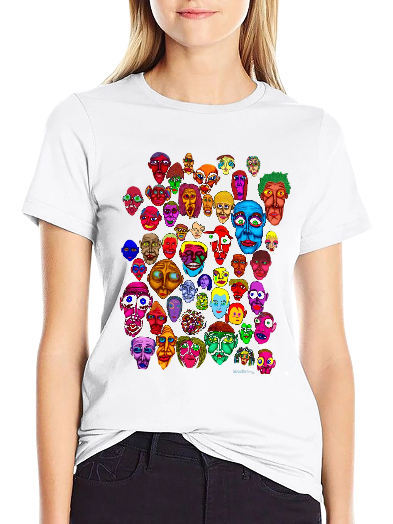 Black Unique Colorful Faces Graphic Tee view 9
