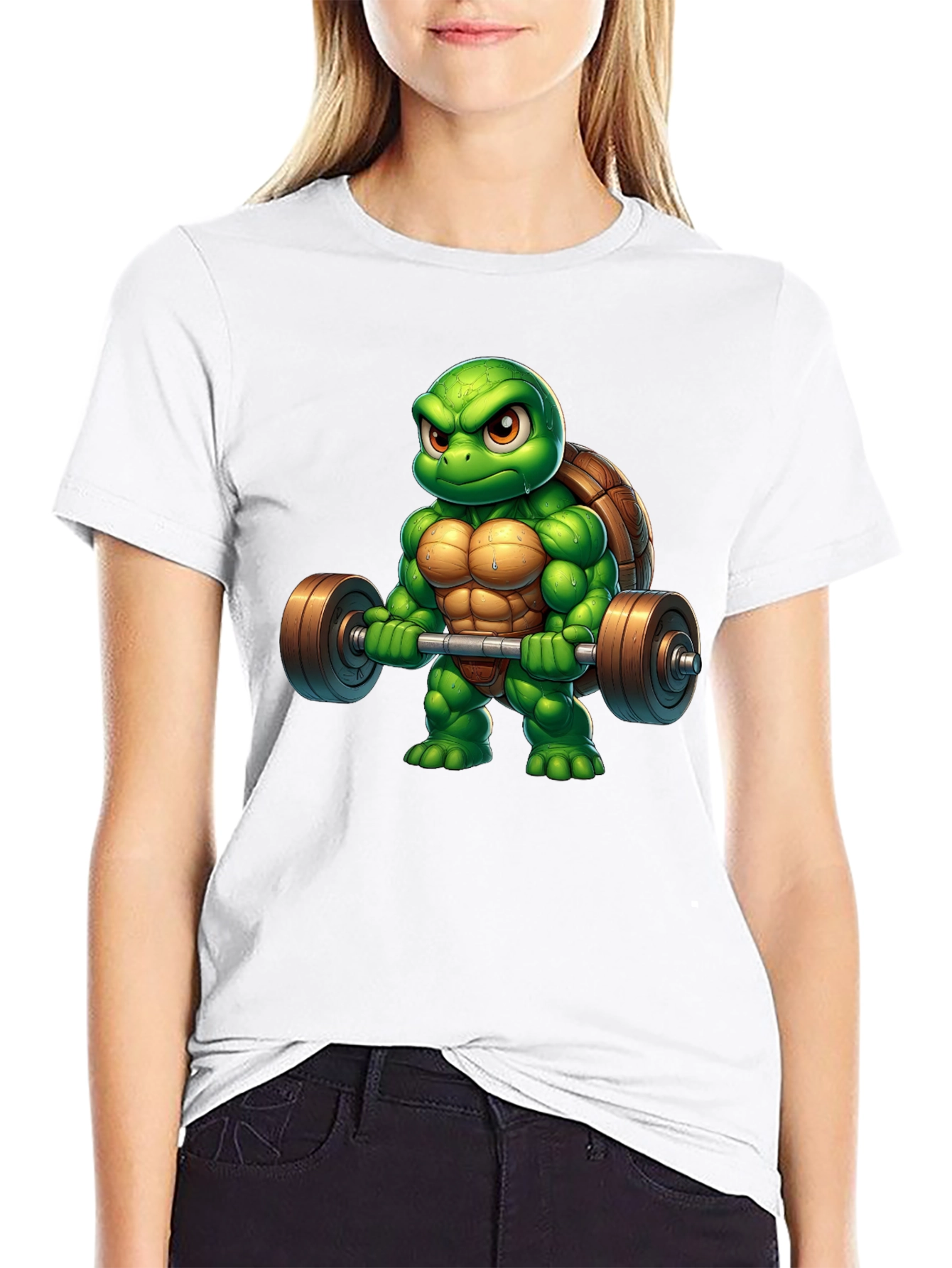 Black Turtle Powerlifter Black T-Shirt view 9