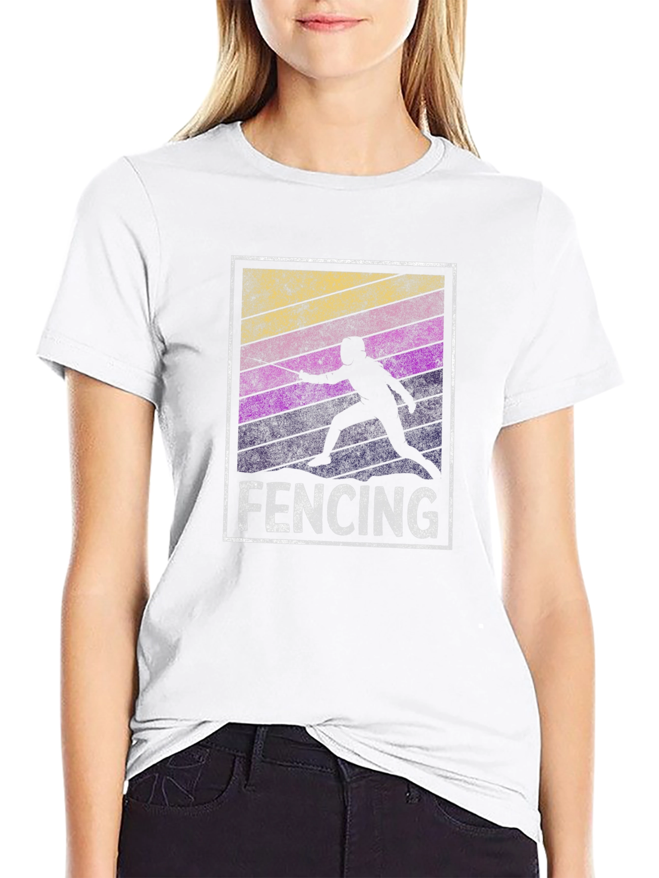Black Fencing Silhouette T-Shirt - Retro Style view 9