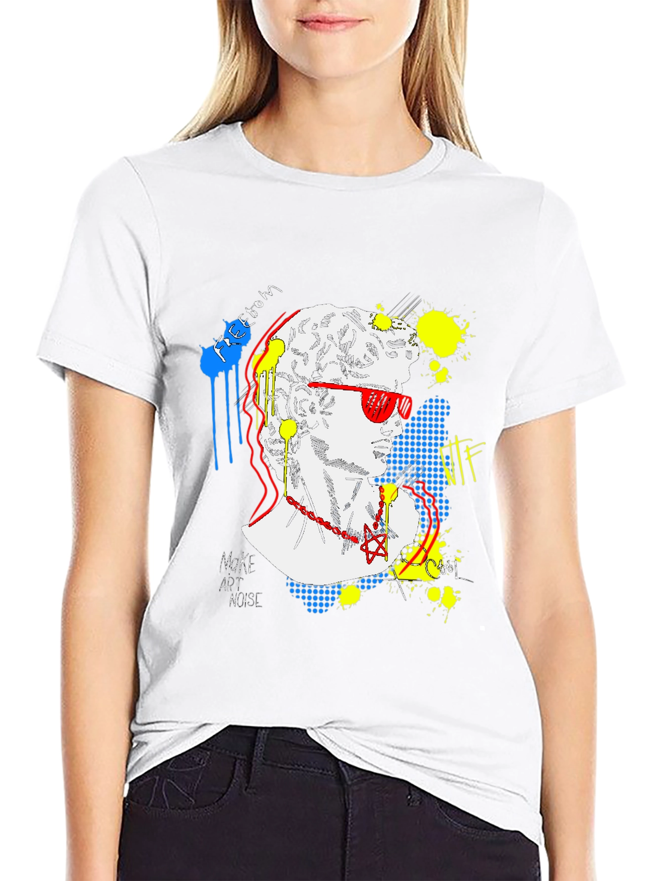 Black Pop Art David Graphic Tee - Unisex Black T-Shirt view 9
