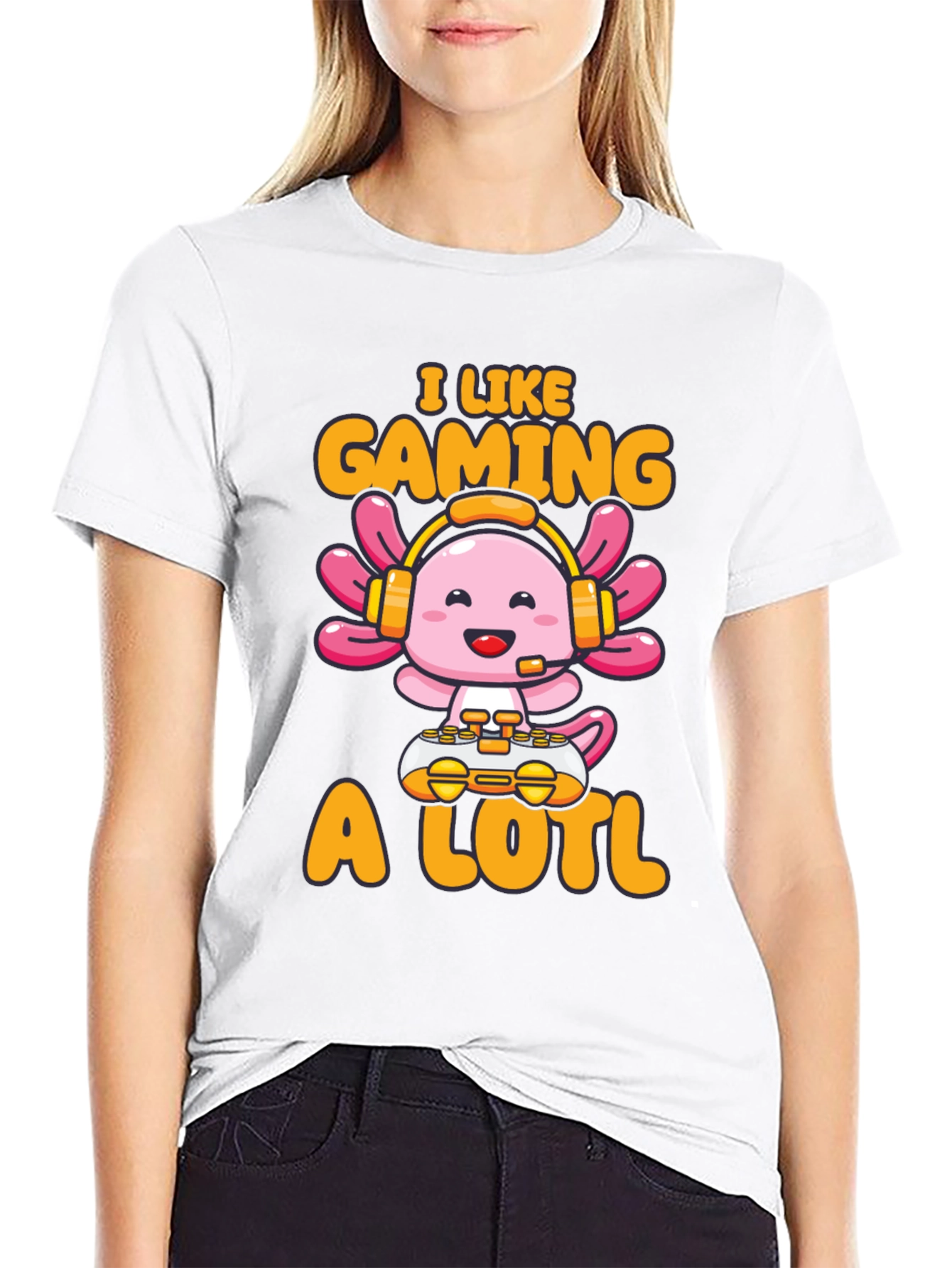 Black Gamer Axolotl T-Shirt - I Like Gaming A Lotl view 9