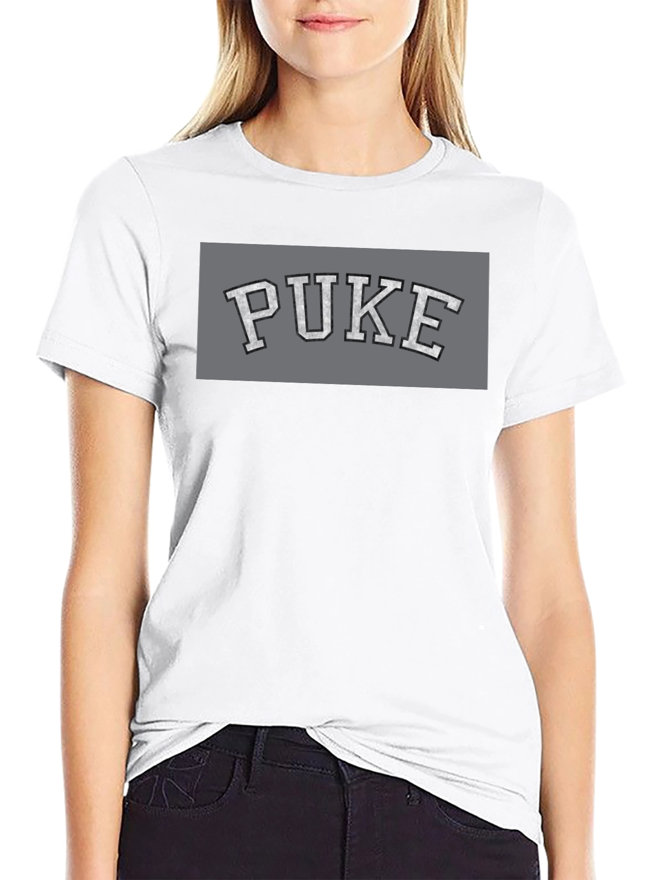 Black PUKE Graphic Tee - Collegiate Style Black T-Shirt view 9