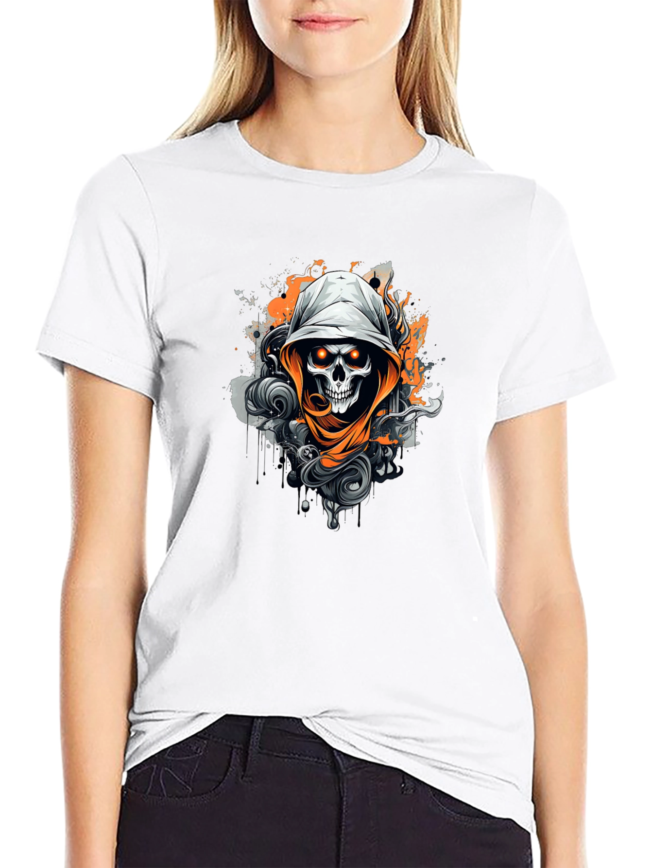 Black Skull Graphic Print Crew Neck T-Shirt view 9