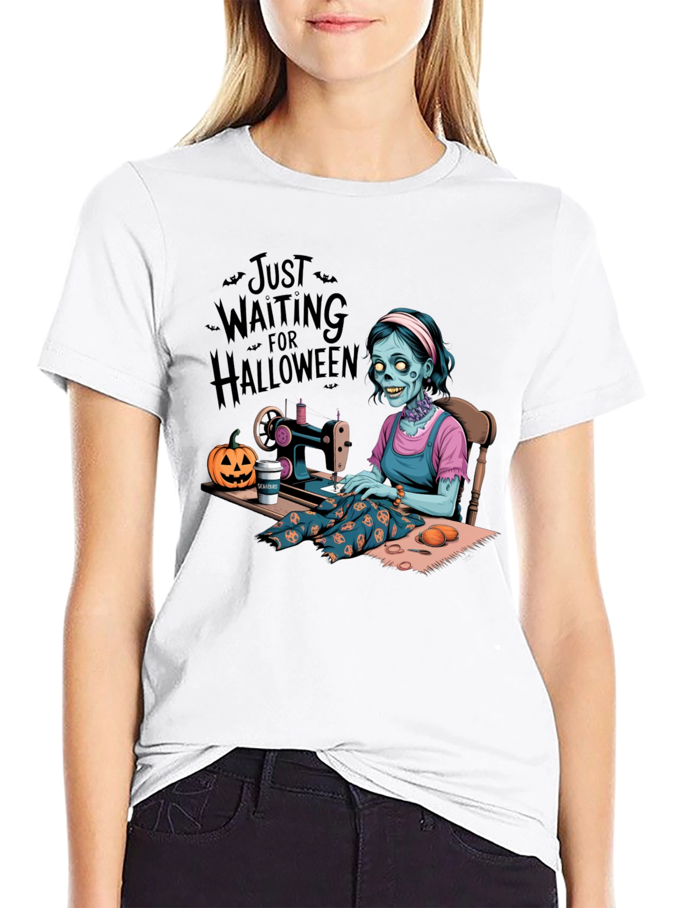 Black Zombie Halloween Seamstress T-Shirt view 9