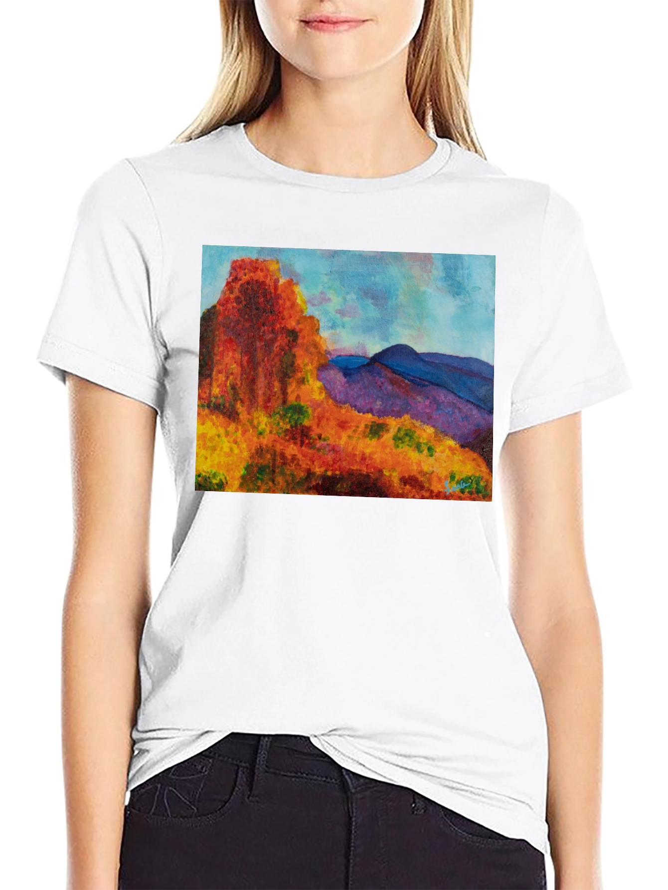 Black Scenic Mountain Print Black T-Shirt view 9