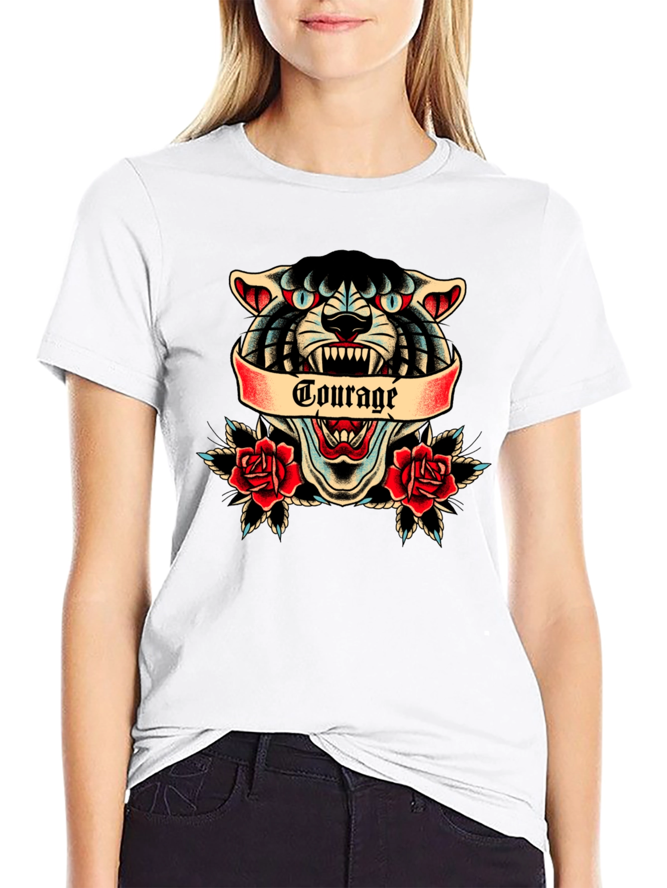Courage Tattoo Style Graphic Tee - Men's Black Cotton T-Shirt - 9
