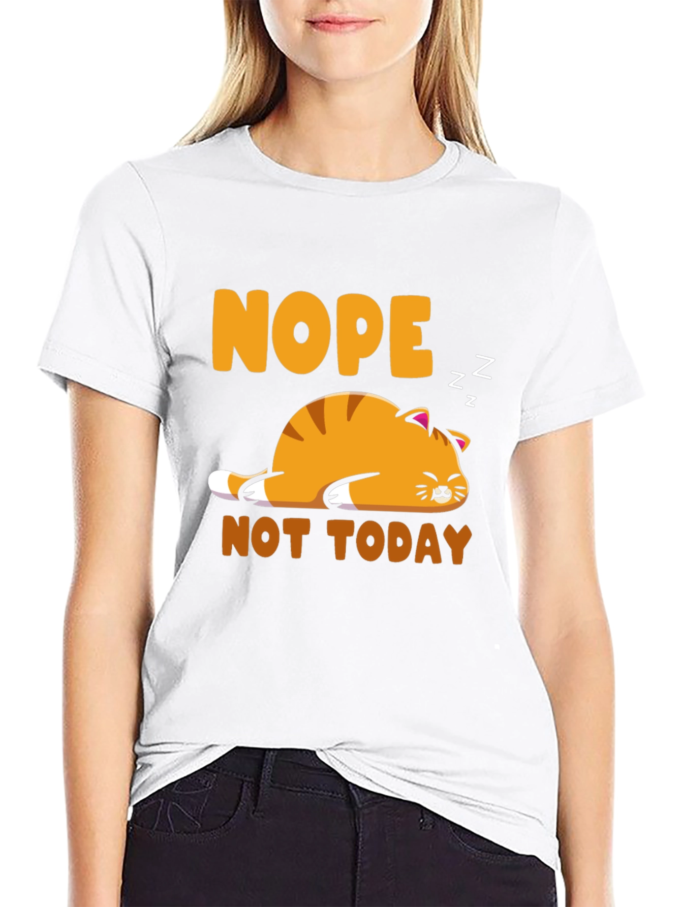 Black Nope Not Today Cat Graphic Tee view 9