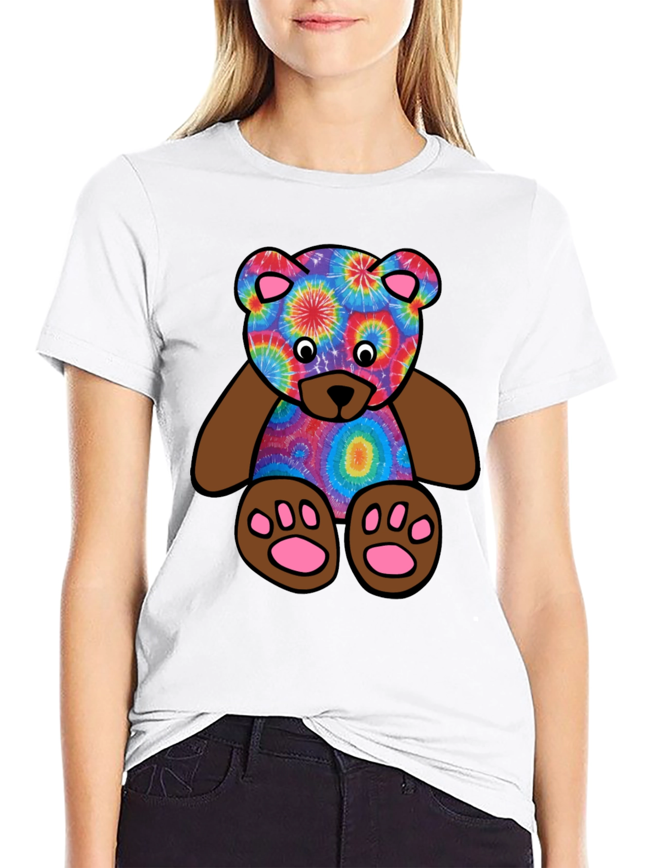 Black Tie-Dye Teddy Bear Graphic T-Shirt view 9