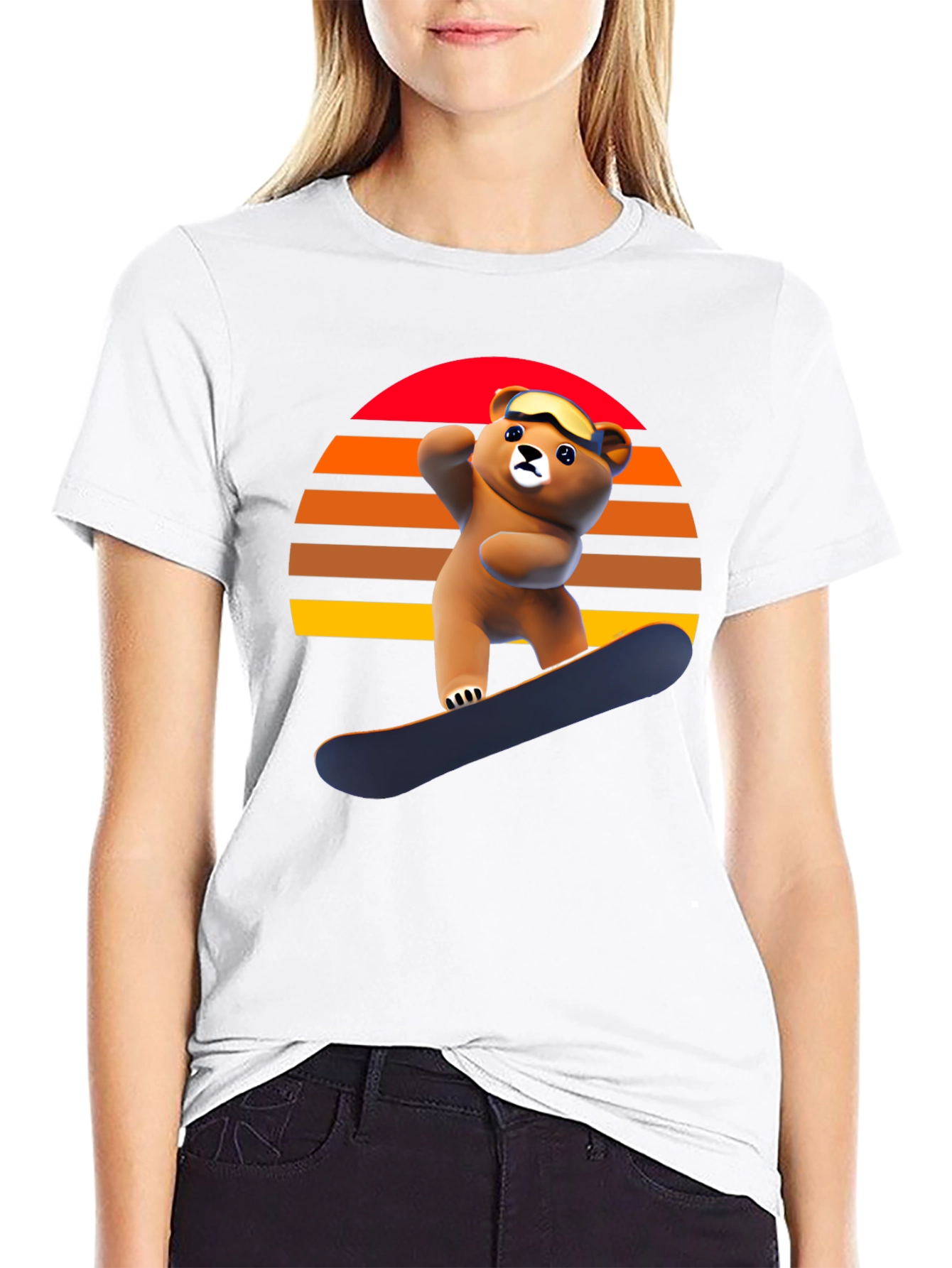 Black Snowboarding Bear Graphic Tee - Retro Style view 9