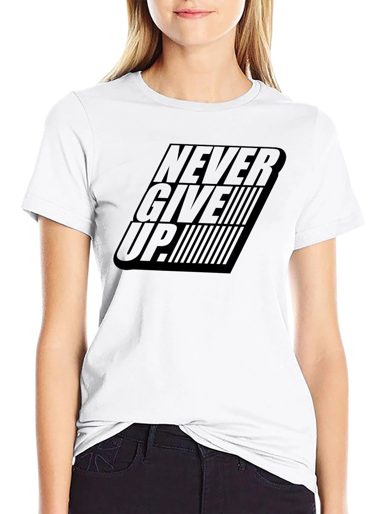 Black Never Give Up T-Shirt Motivational Tee view 9