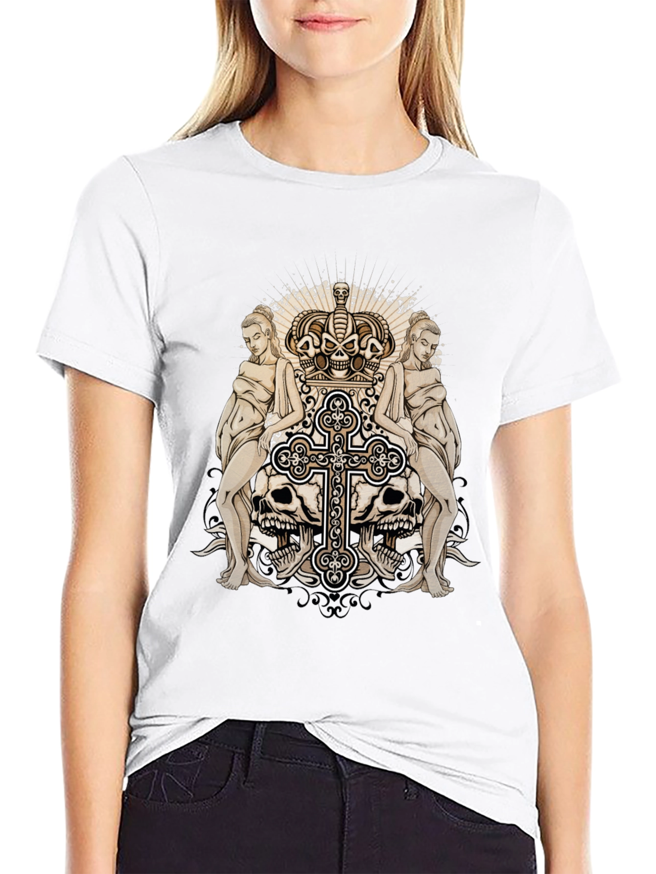 Black Skull Crown Graphic Print Black T-Shirt view 9