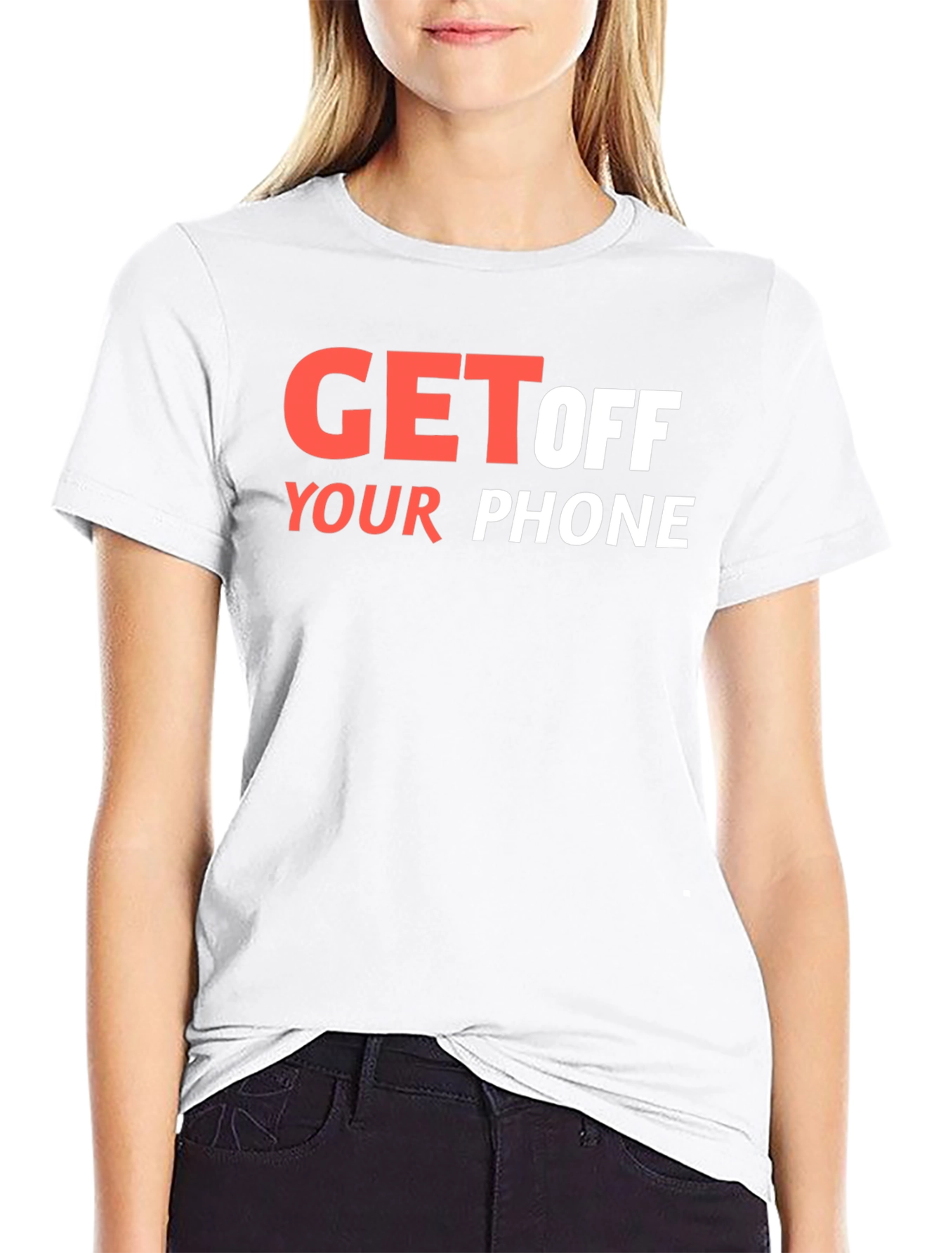 Black Get Off Your Phone Graphic Tee - Black Cotton Blend view 9