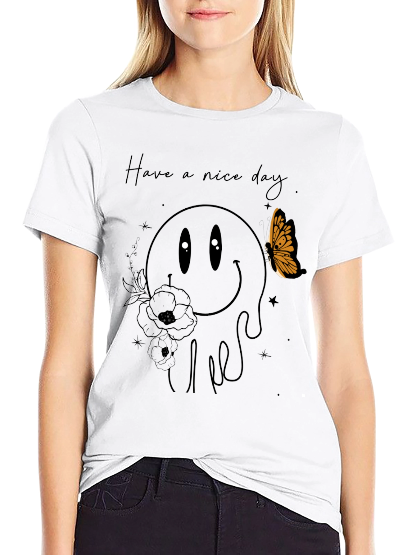 Black Have a Nice Day Smiley Face Graphic Tee - Black view 9