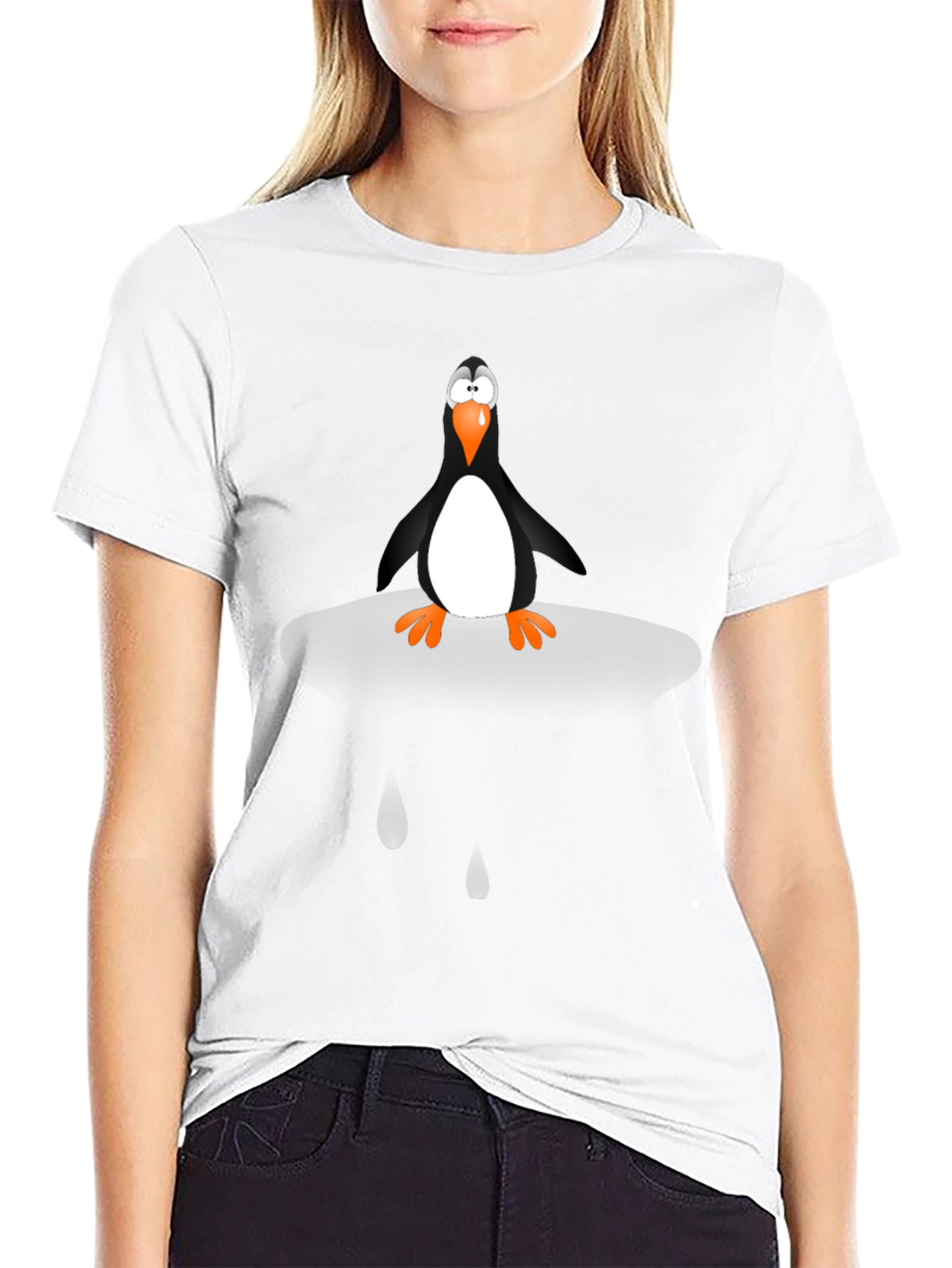 Black Penguin Cartoon Graphic Tee - Unisex Black T-Shirt view 9