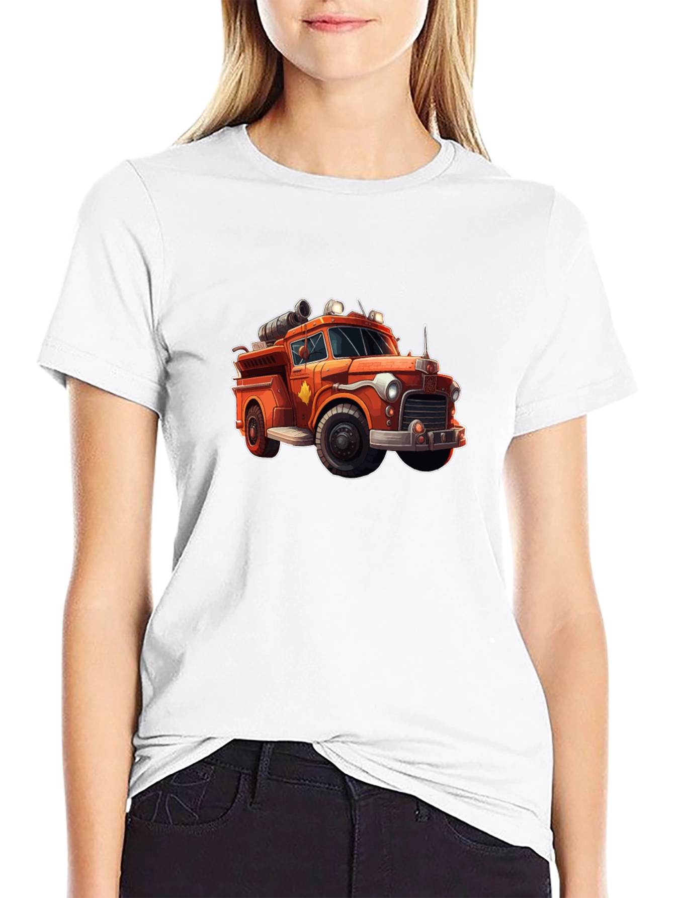 Black Vintage Cartoon Firetruck T-Shirt view 9