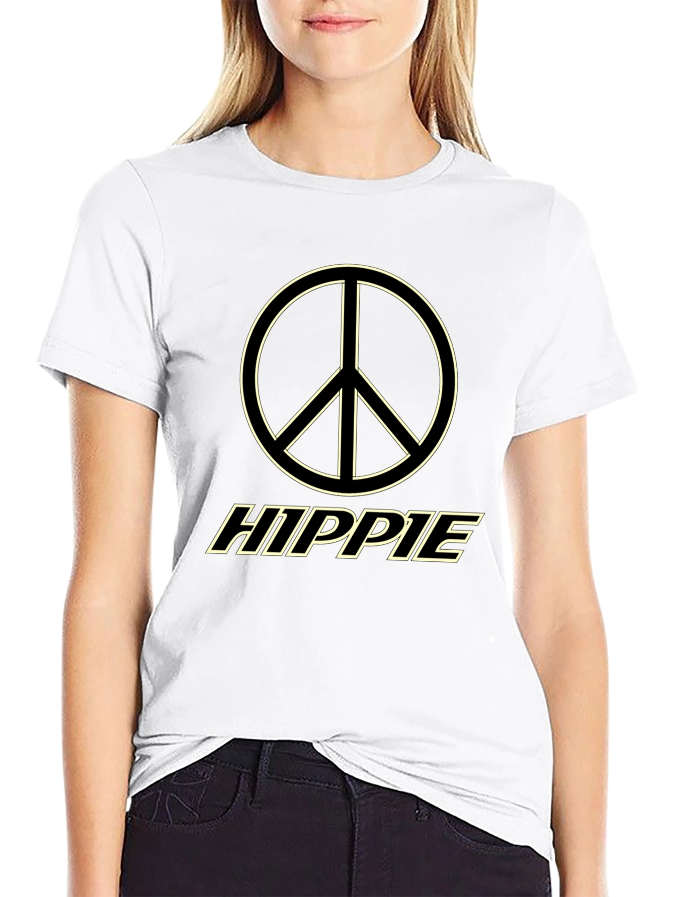Black Hippie Peace Sign Graphic Tee view 9