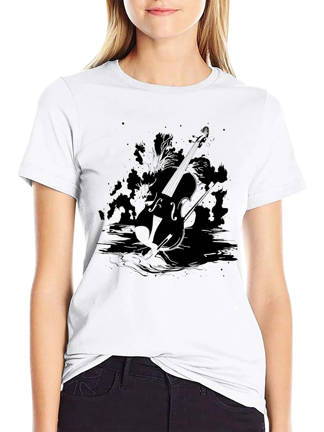 Black Violin Silhouette Graphic T-Shirt - Black view 9