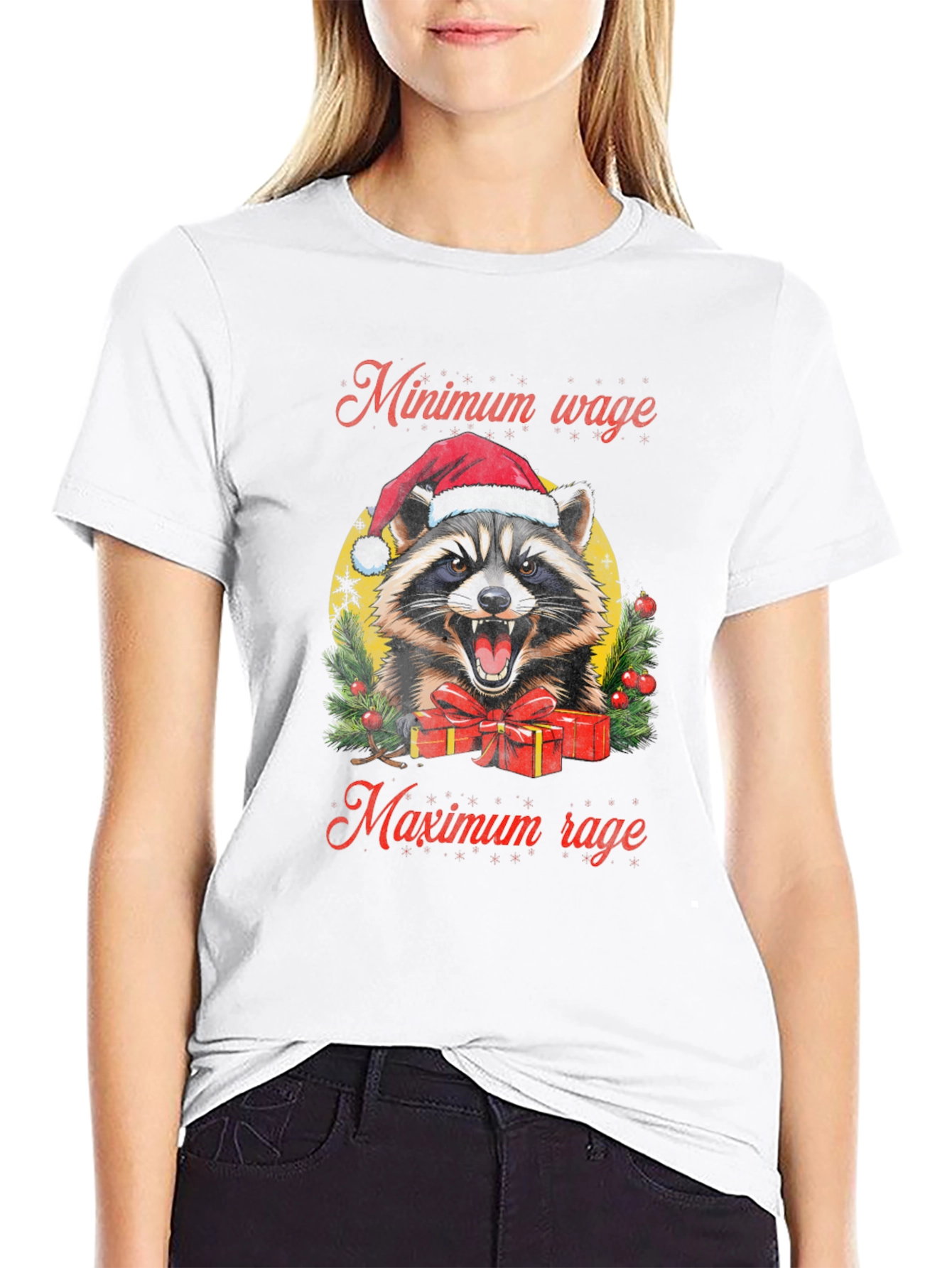 Black Minimum Wage Maximum Rage Raccoon Graphic Tee view 9