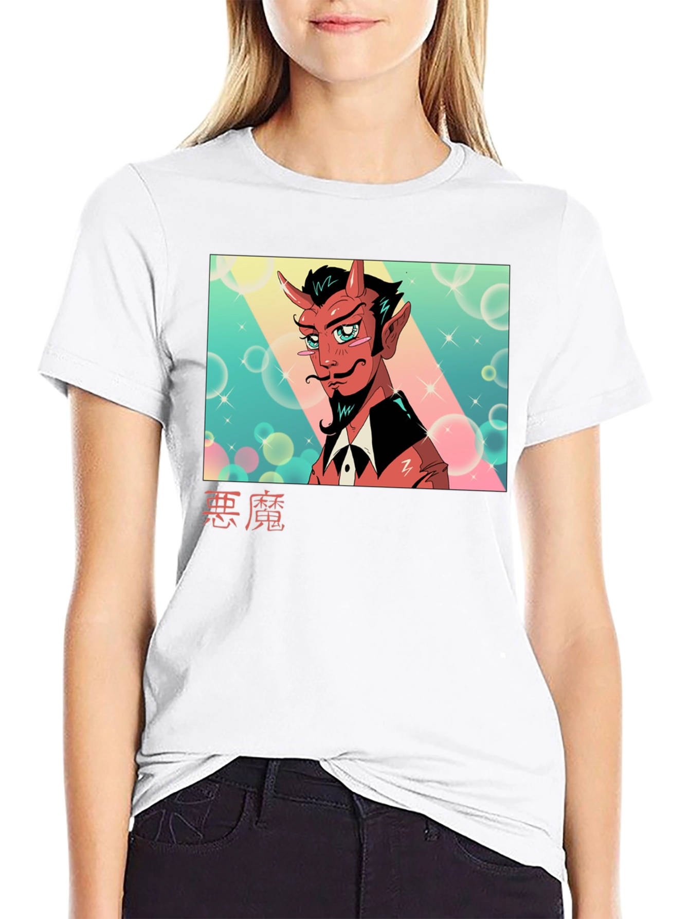 Black Anime Devil Graphic Tee - Soft Cotton Black T-Shirt view 9