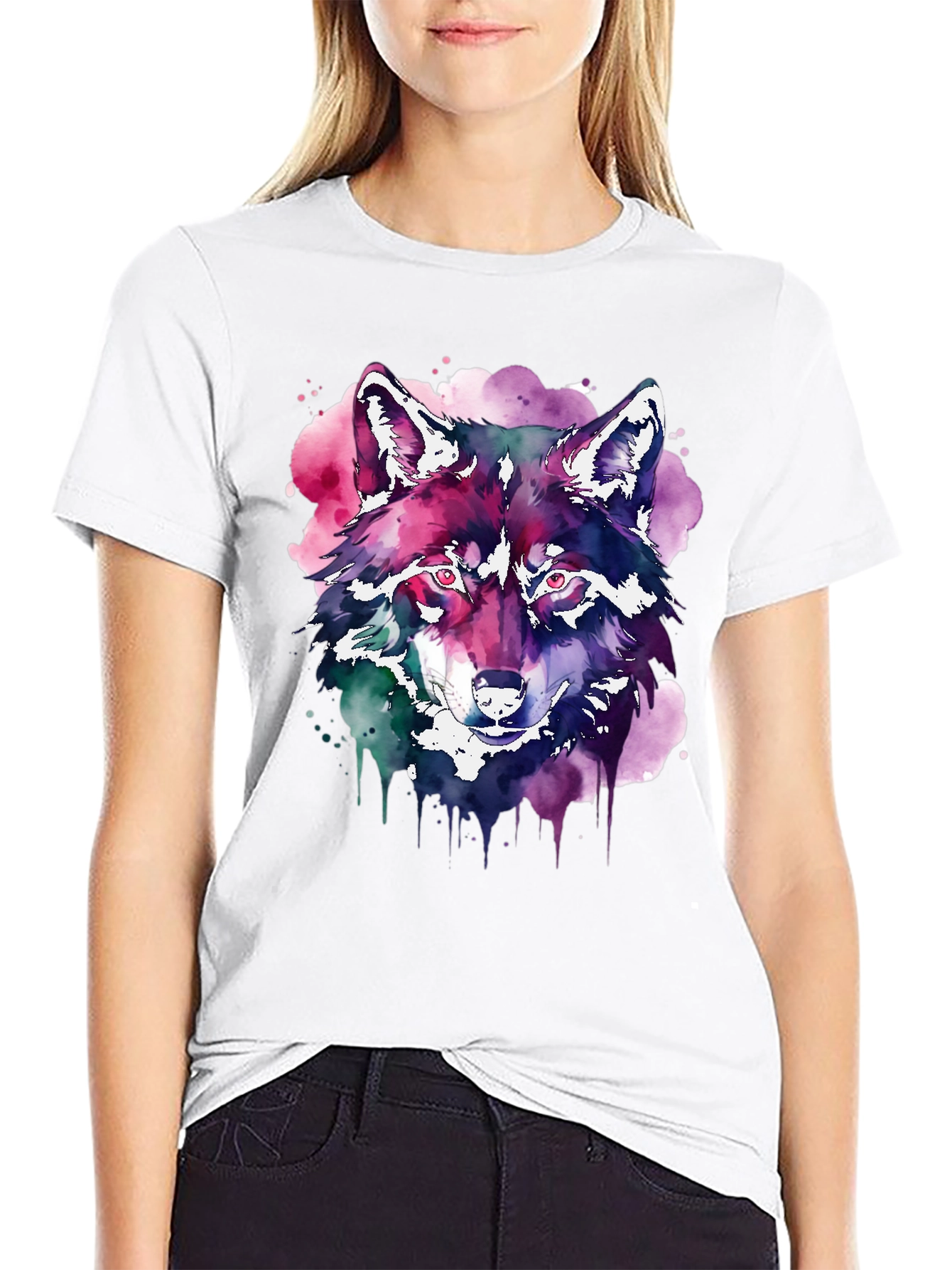 Black Watercolor Wolf Graphic T-Shirt - Black view 9