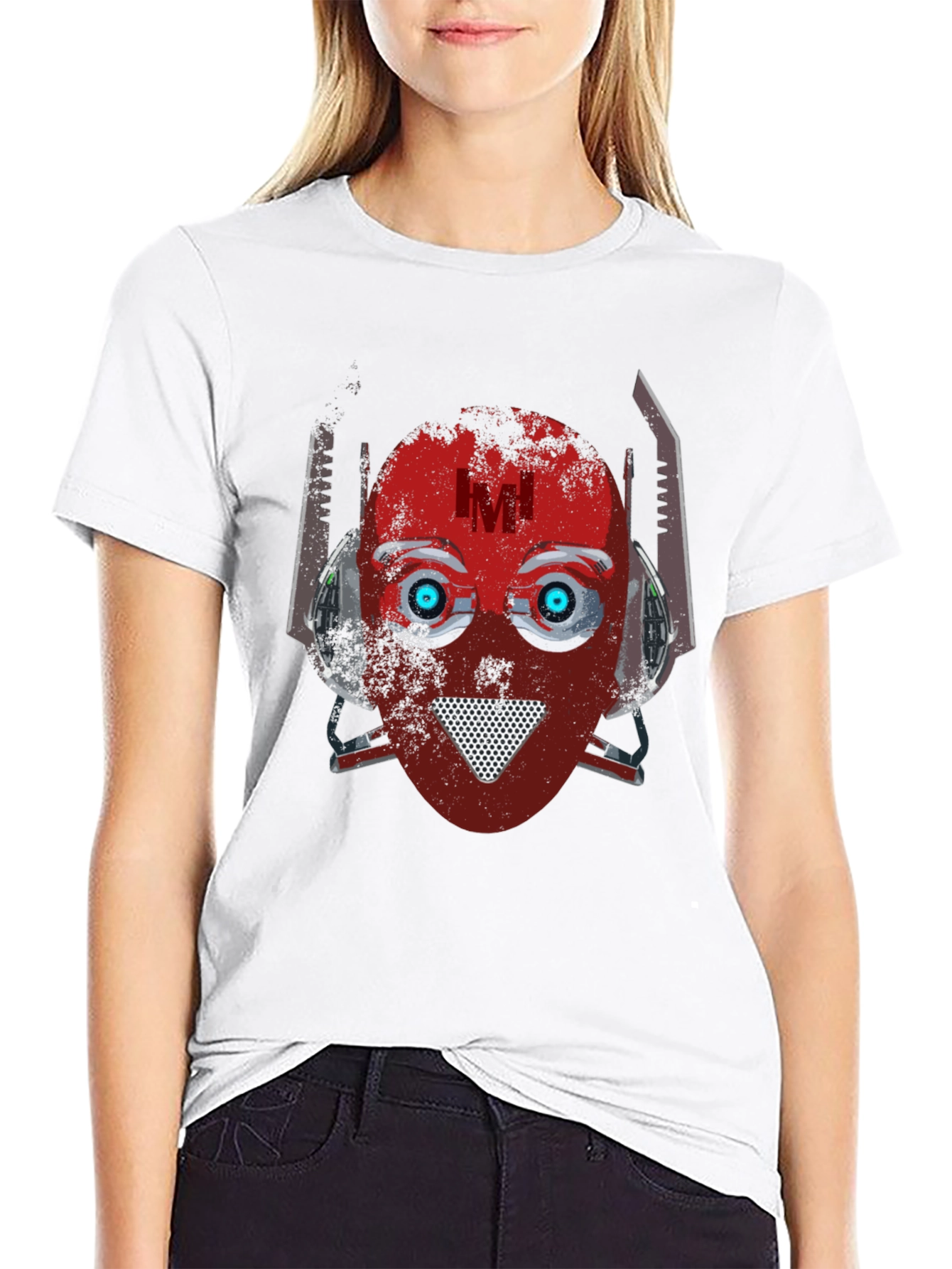 Black Robot Head Graphic T-Shirt - Cool Sci-Fi Design view 9