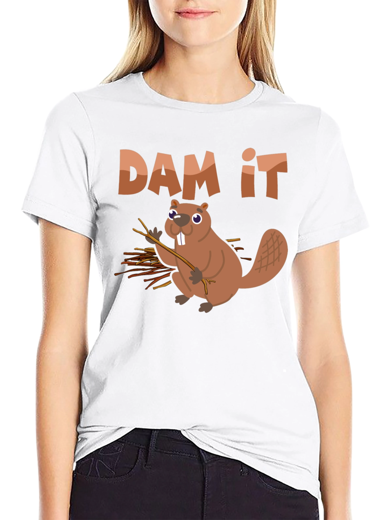 Black Funny Beaver "Dam It" Graphic T-Shirt view 9
