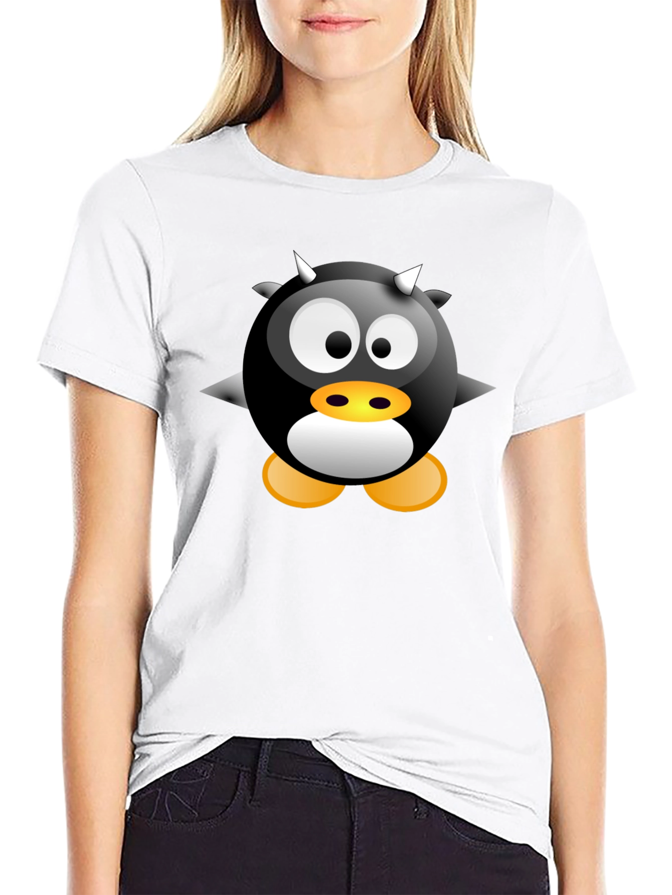 Black Cartoon Devil Penguin Graphic Tee - Black T-Shirt view 9