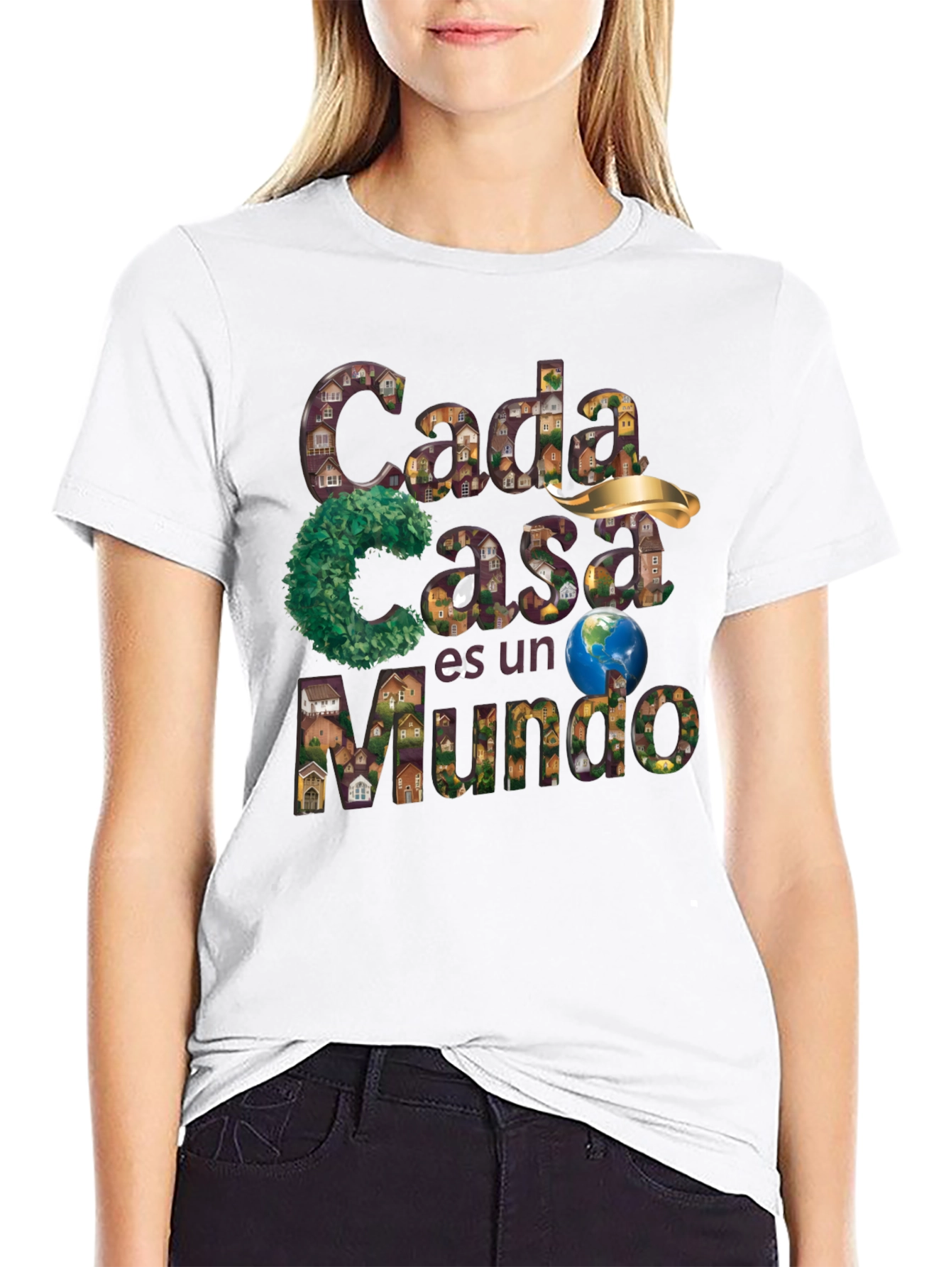 Black Unique Graphic T-Shirt - "Cada Casa es un Mundo" Design view 9