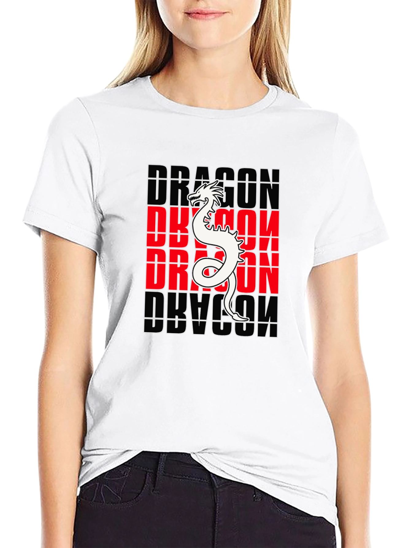 Black Dragon Graphic Print Crew Neck T-Shirt - Black view 9