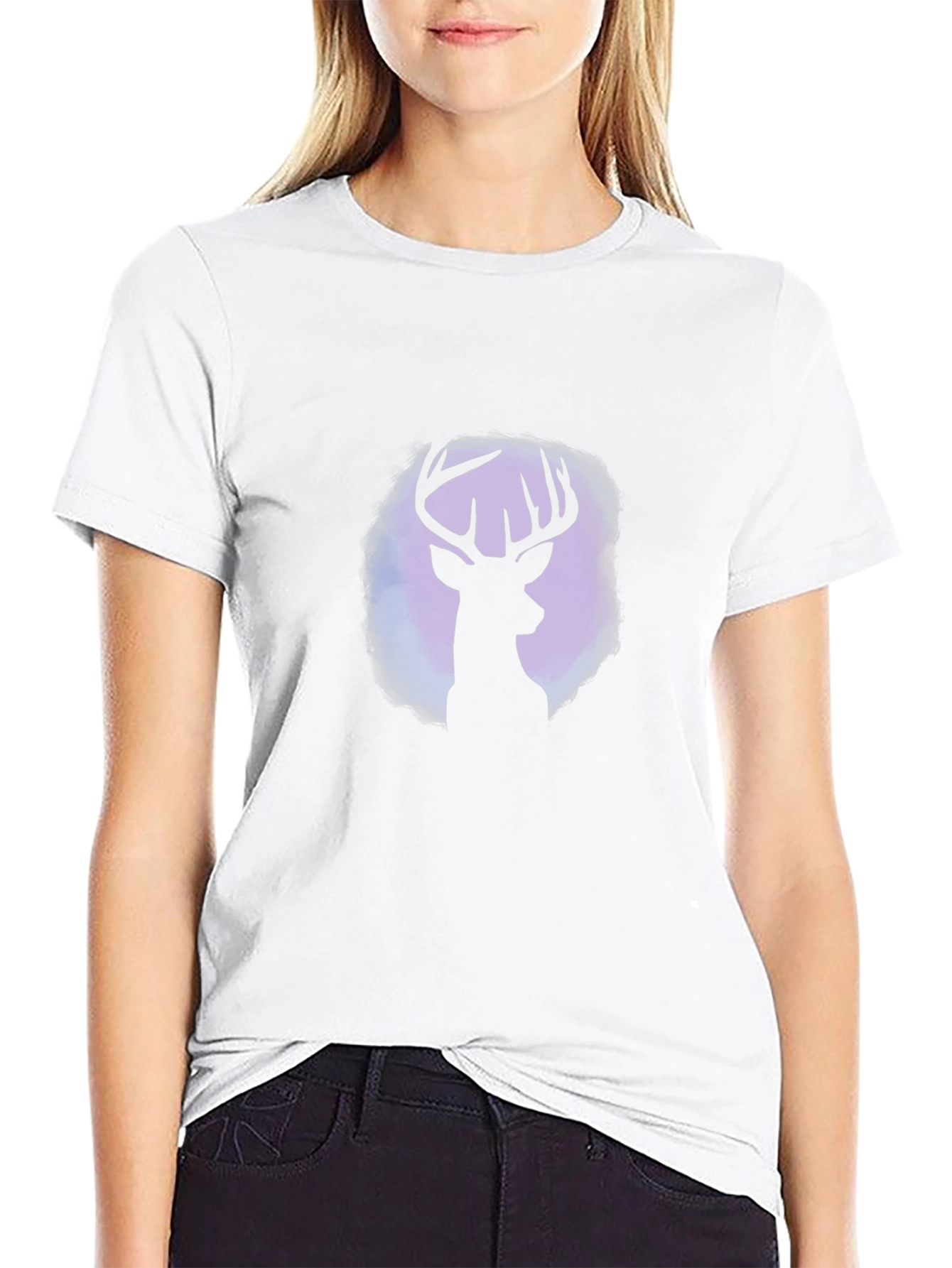 Black Deer Silhouette Graphic Tee - Black Cotton Blend view 9