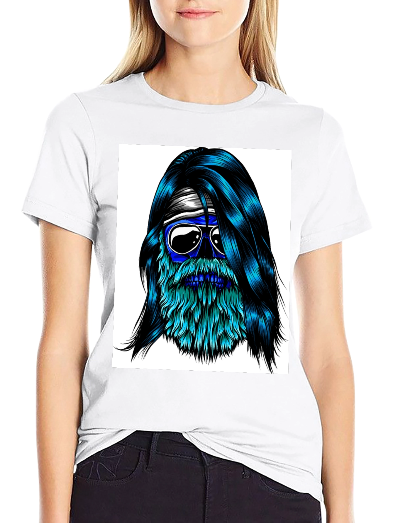 Black Cool Blue Bearded Skull T-Shirt view 9