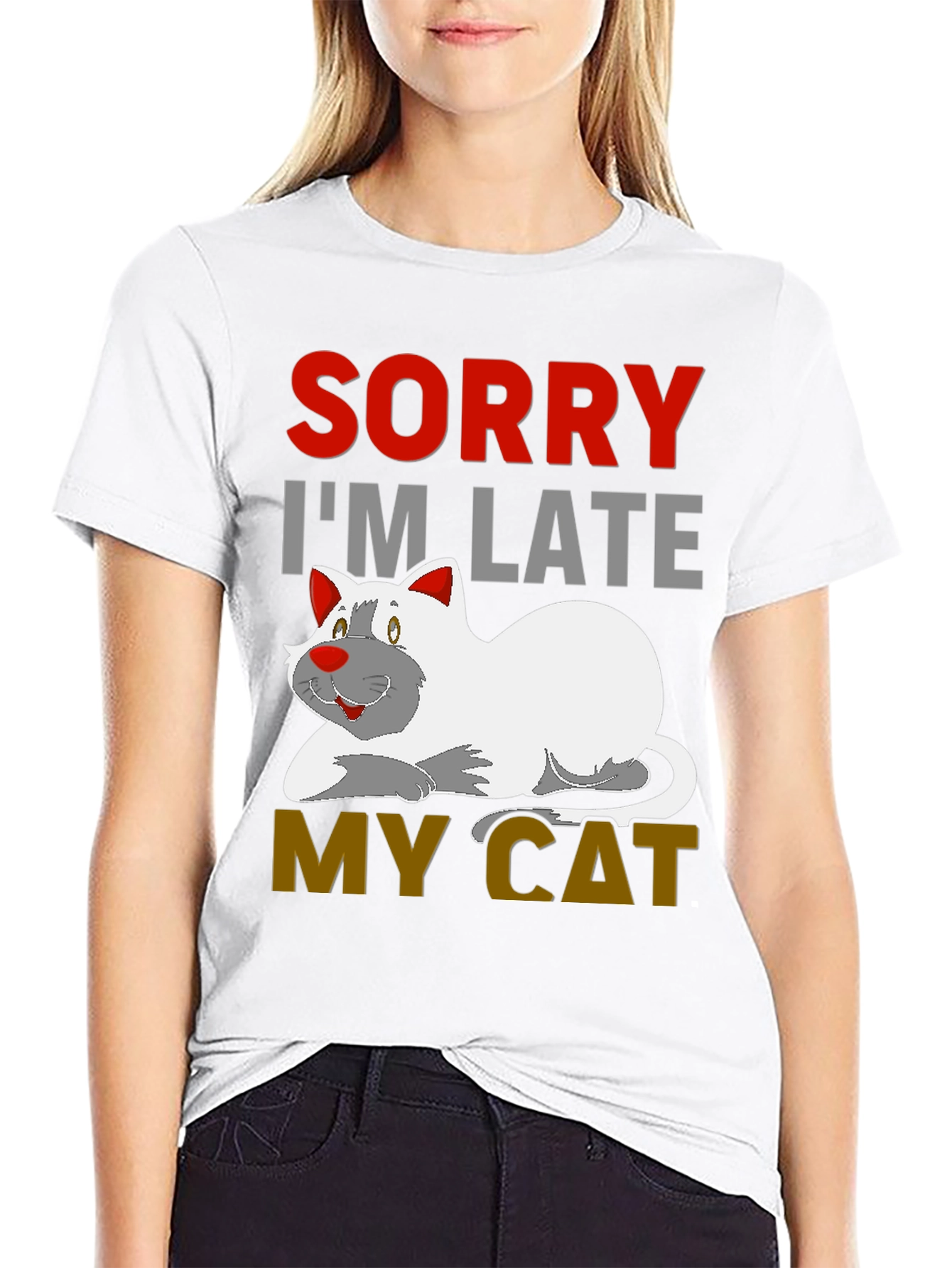 Black Sorry I'm Late My Cat Black T-Shirt view 9